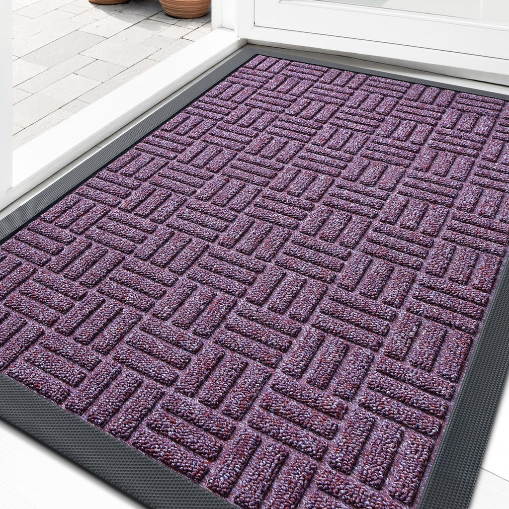 OLANLY Front Door Mat Outside Entrance 29.5x17, Absorbent, Heavy Duty Sturdy Natural Rubber Doormat Indoor Outdoor, Stain and Fade Resistant, Non-Slip Backing Low Profile Floor Mat for Entryway, Grey