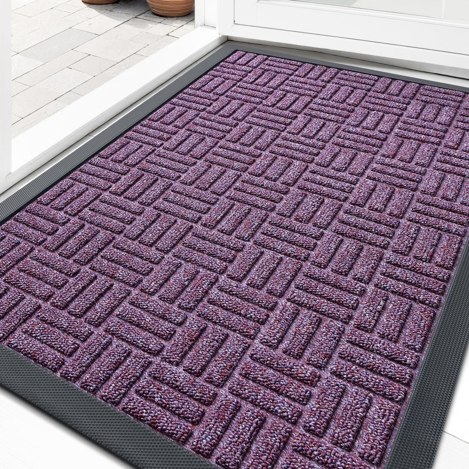 OLANLY Front Door Mat Outside Entrance 29.5x17, Absorbent, Heavy Duty Sturdy Natural Rubber Doormat Indoor Outdoor, Stain and Fade Resistant, Non-Slip Backing Low Profile Floor Mat for Entryway, Grey