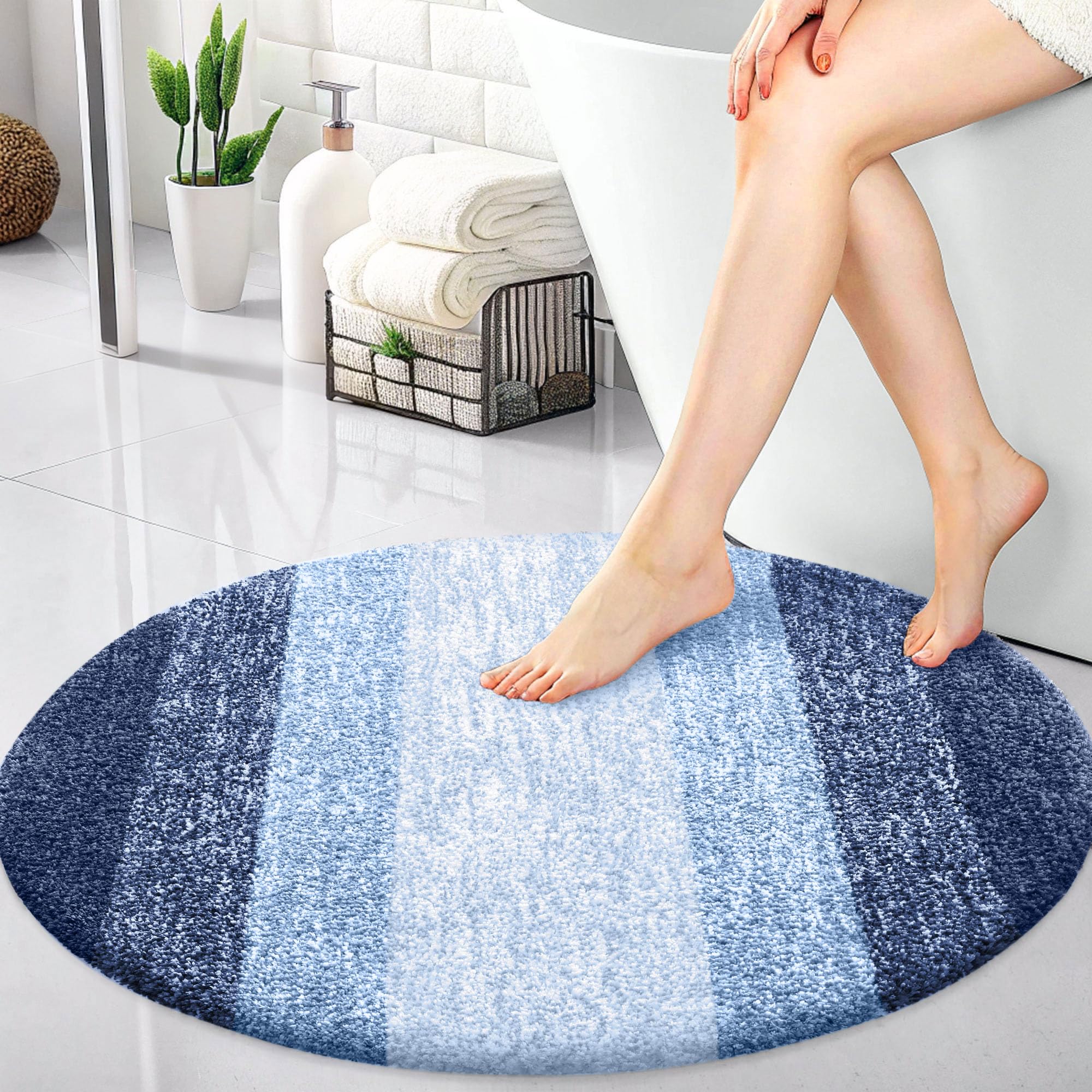OLANLY 30-inch Round Bathroom Rugs, Extra Soft and Absorbent Microfiber Bath Rugs, Quick Dry Machine Washable Bath Mats for Bathroom Floor, Tub and Shower, Home Decor Accessories, Grey