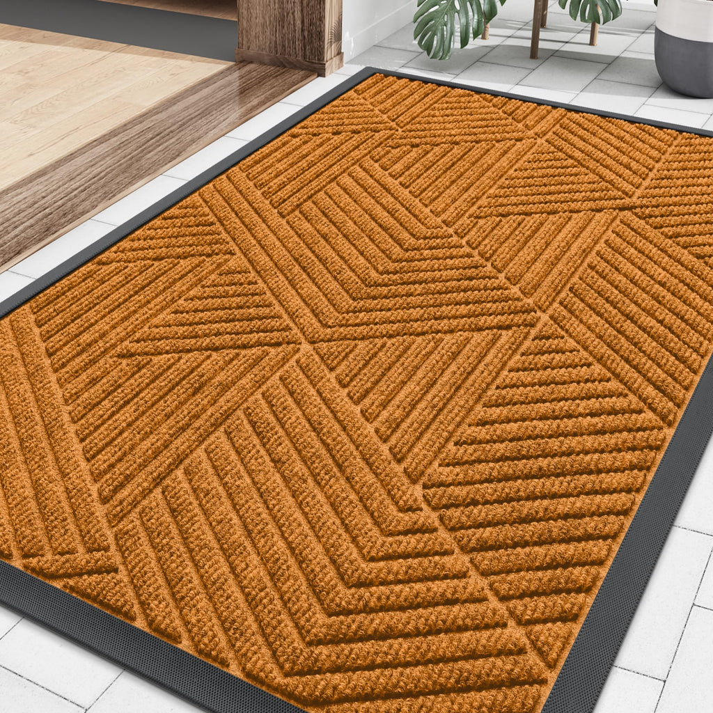 Smiry Front Door Mat Outside Entrance, Heavy Duty Sturdy Natural Rubber Doormat, Trap Dirt and Moisture, Easy Clean Low Profile Mats for Indoor Outdoor Entry, Irregular Triangle (29.5x17, Black)