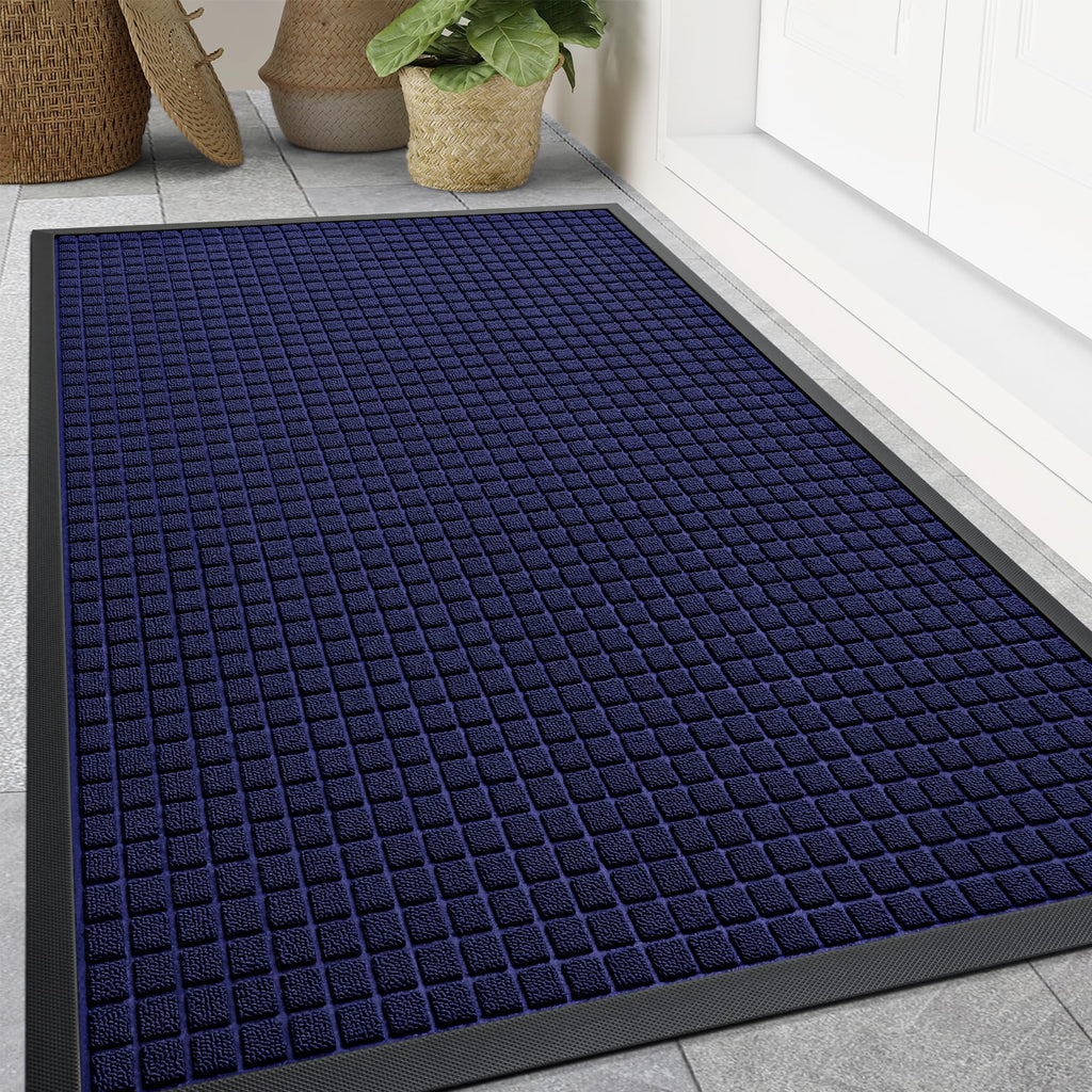 Smiry Front Door Mat Outside Entrance, Heavy Duty Natural Rubber Doormat, Non Slip, Trap Dirt and Moisture, Easy Clean, Low Profile Welcome Floor Mats for Indoor Outdoor Entry, 29.5x17 Inch, Black