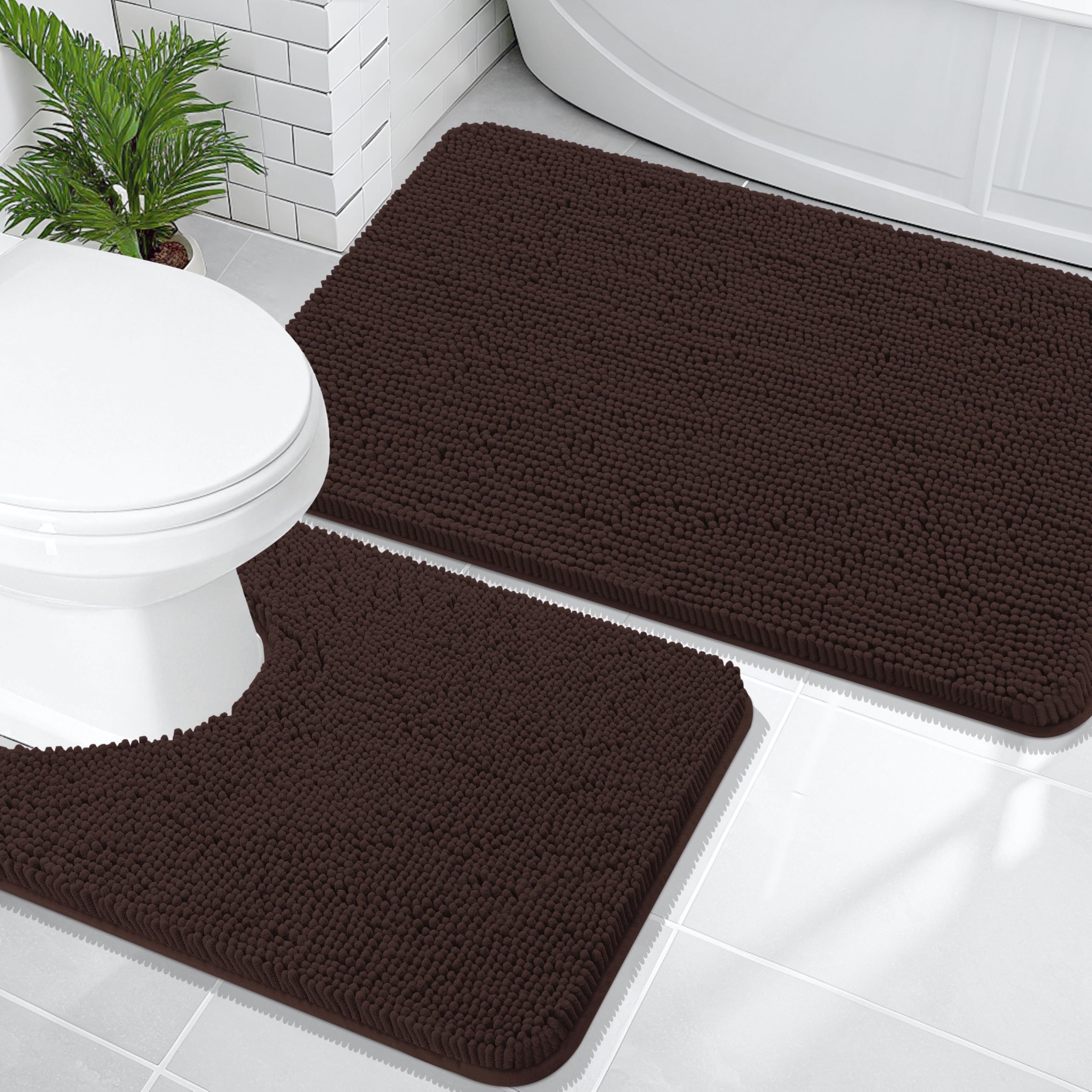 OLANLY Bathroom Rugs Sets 2 Piece, Soft Absorbent Chenille Bath Mats and U-Shaped Contour Toilet Mat Area Rug Set, Machine Washable Bath Carpet, Home Decor Accessories(30"x20"+24"x20", Grey)