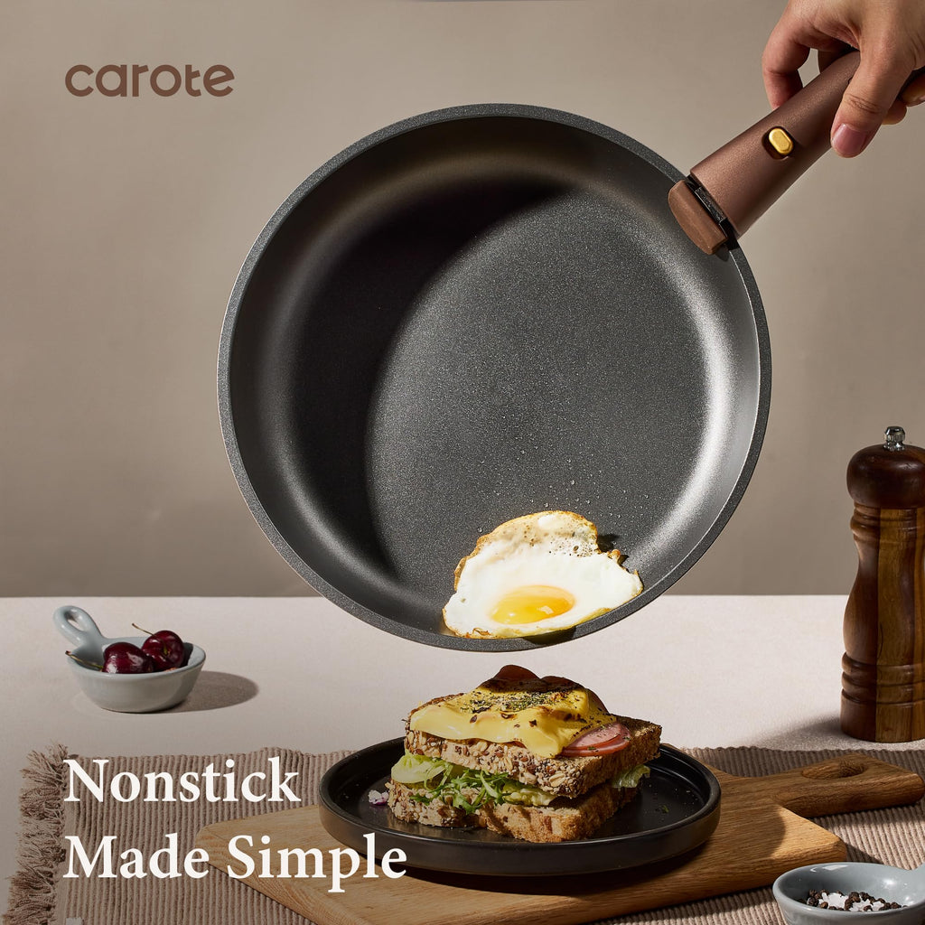 CAROTE 21pcs Pots and Pans Set, Nonstick Cookware Set Detachable Handle, Induction Kitchen Cookware Sets Non Stick with Removable Handle, RV Cookware Set, Gold and Purple