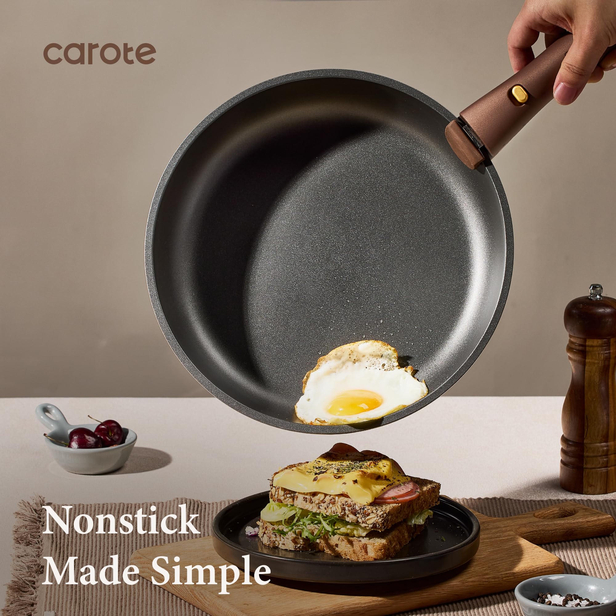 CAROTE 21pcs Pots and Pans Set, Nonstick Cookware Set Detachable Handle, Induction Kitchen Cookware Sets Non Stick with Removable Handle, RV Cookware Set, Gold and Purple