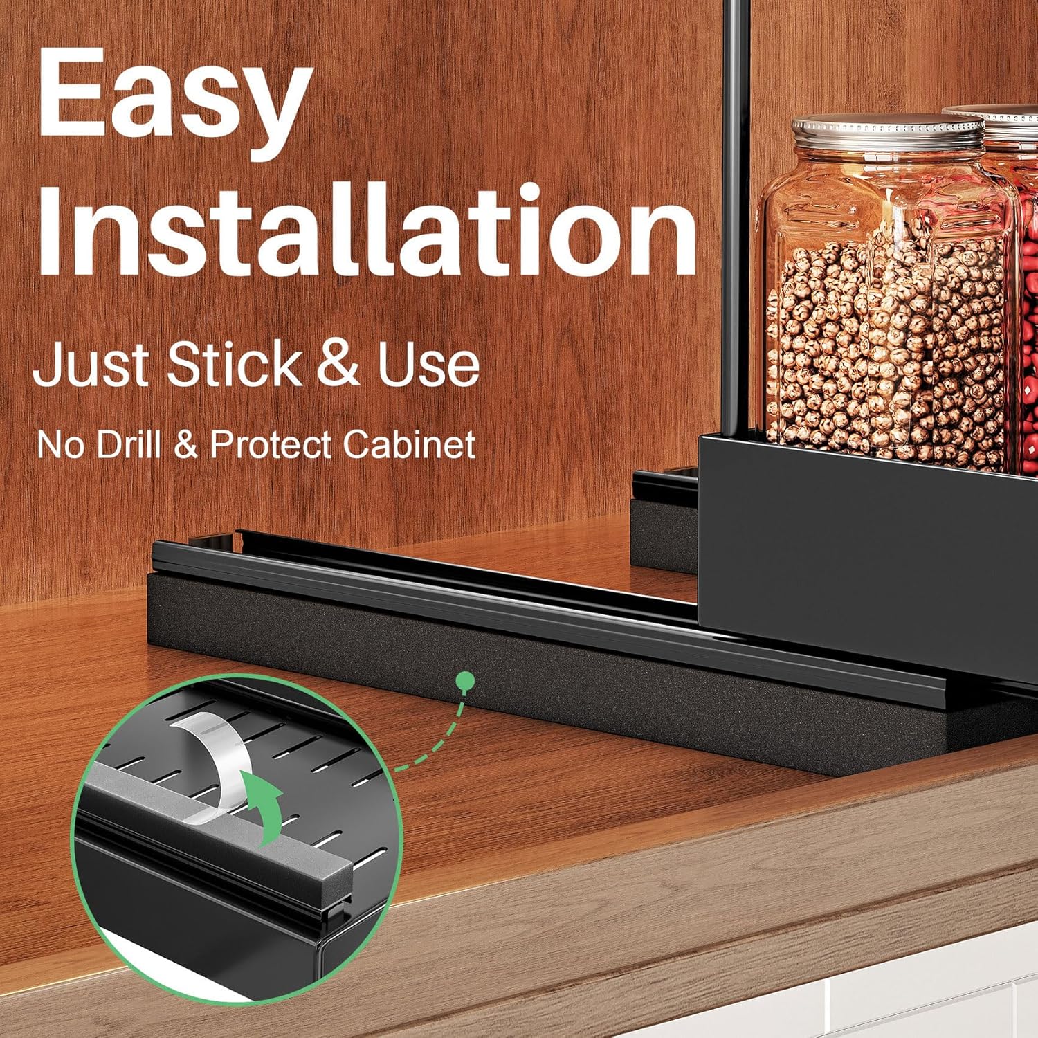 Pull Out Spice Rack Organizer for Large Upper Cabinet, Easy to Install, Drill-Free, Cabinet Requires- Clearance Height > 12 inch, Width>9 inch, Depth> 11 inch - (1 Pack), Dimensions 8.2"Wx10.2"Dx6.9"H