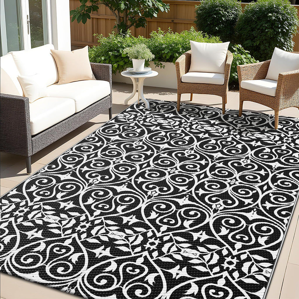 OLANLY Outdoor Rug 5x8 ft Waterproof, Reversible Outdoor Plastic Straw Rug, RV Mat, Indoor Outdoor Carpet Clearance for Patio, Camping, Balcony, Deck, Backyard, Grey & White