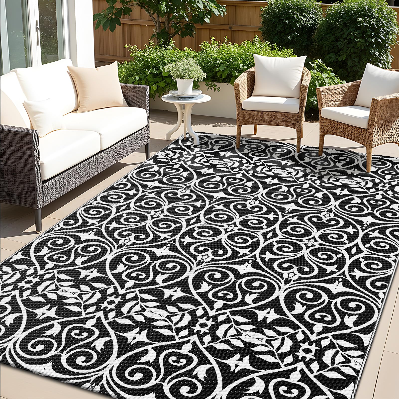 OLANLY Outdoor Rug 5x8 ft Waterproof, Reversible Outdoor Plastic Straw Rug, RV Mat, Indoor Outdoor Carpet Clearance for Patio, Camping, Balcony, Deck, Backyard, Grey & White
