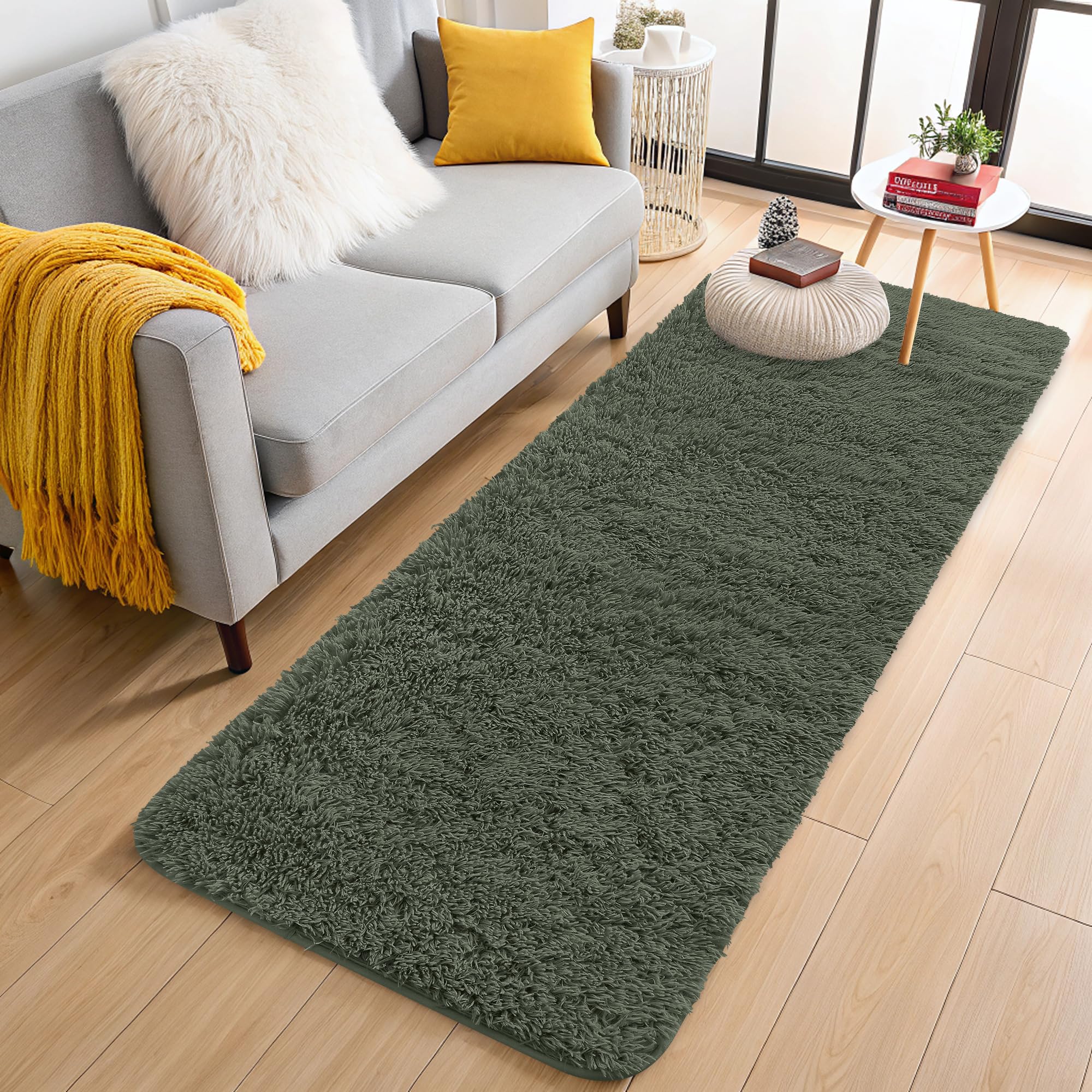 OLANLY Area Rugs for Living Room Bedroom, Machine Washable 4x5.9 ft Soft Fluffy Shaggy Bedside Rug, Indoor Floor Carpet for Kids Girls and Boys, Dorms, Nursery Rooms, Home Decor Aesthetic, Grey