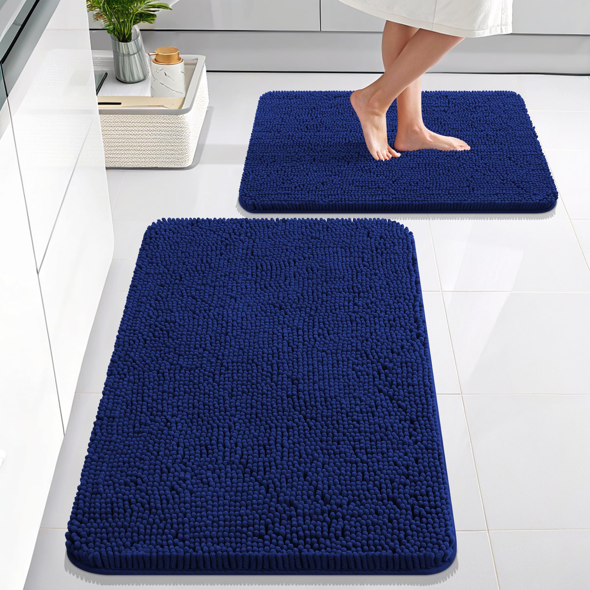 OLANLY Bathroom Rugs Sets 2 Piece, Soft Absorbent Chenille Bath Mats and U-Shaped Contour Toilet Mat Area Rug Set, Machine Washable Bath Carpet, Home Decor Accessories(30"x20"+24"x20", Grey)