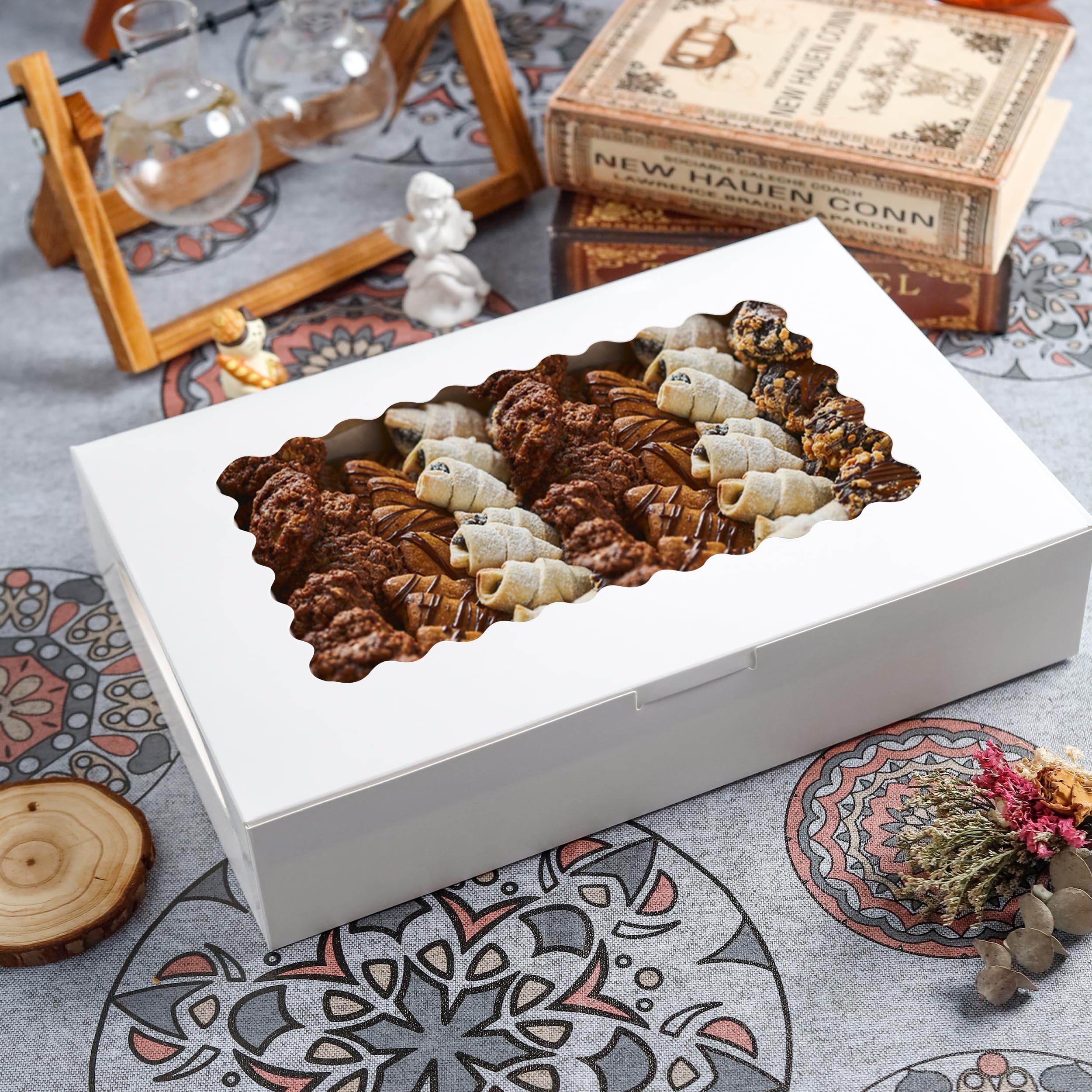5 Pack Cookie Boxes 12x8x2.5inch Bakery Boxes with Window Treat Boxes for Cookie Packaging Gift Giving Dessert Boxes for Chocolate Covered Strawberries, Donuts, Cocoa Bombs (White)
