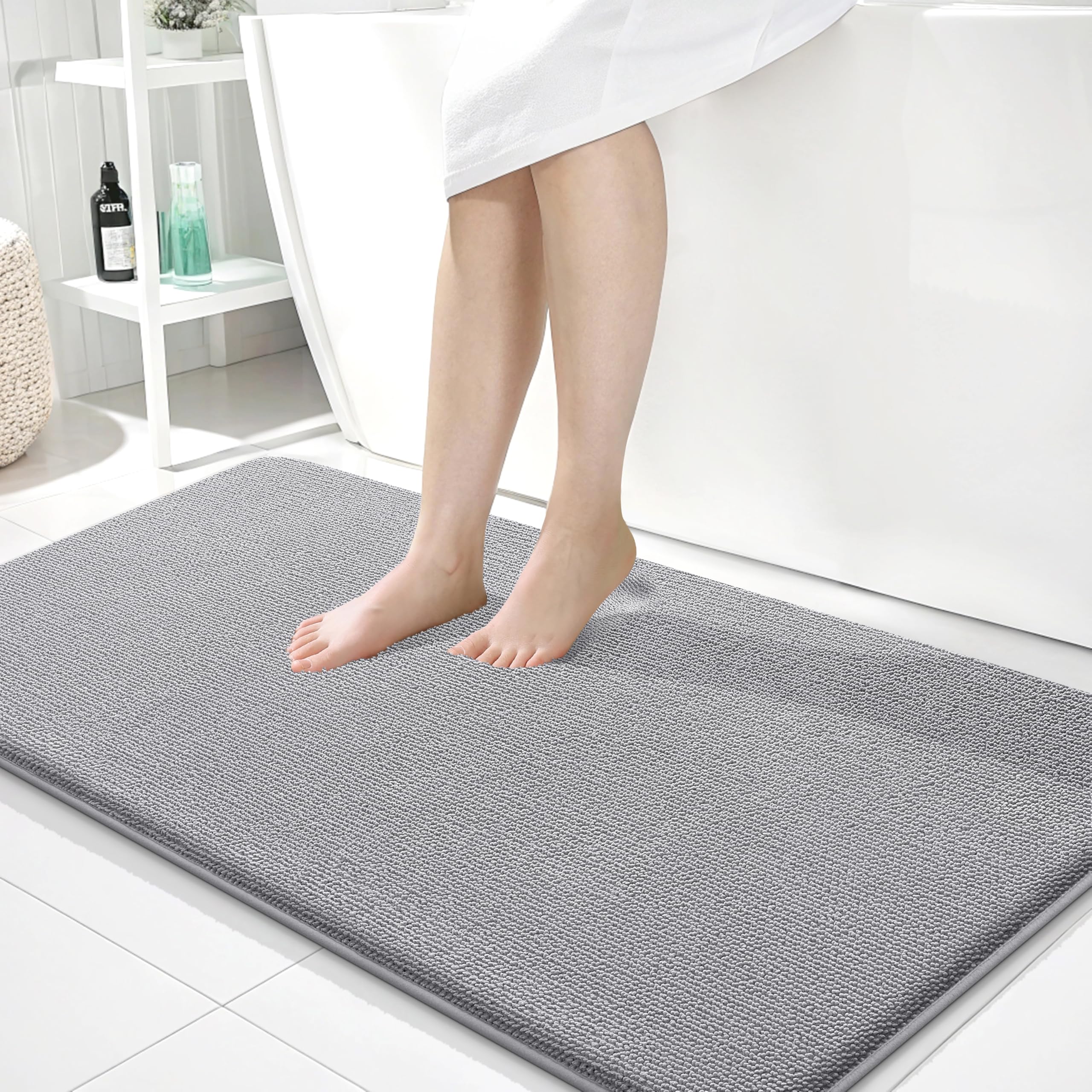 OLANLY Thick Memory Foam Bath Mat Rug 30x20, Extra Soft Absorbent Bathroom Rugs, Quick Dry Bath Mats, Non-Slip, Machine Washable Carpet for Bathroom, Tub and Shower, Home Decor Accessories, Grey