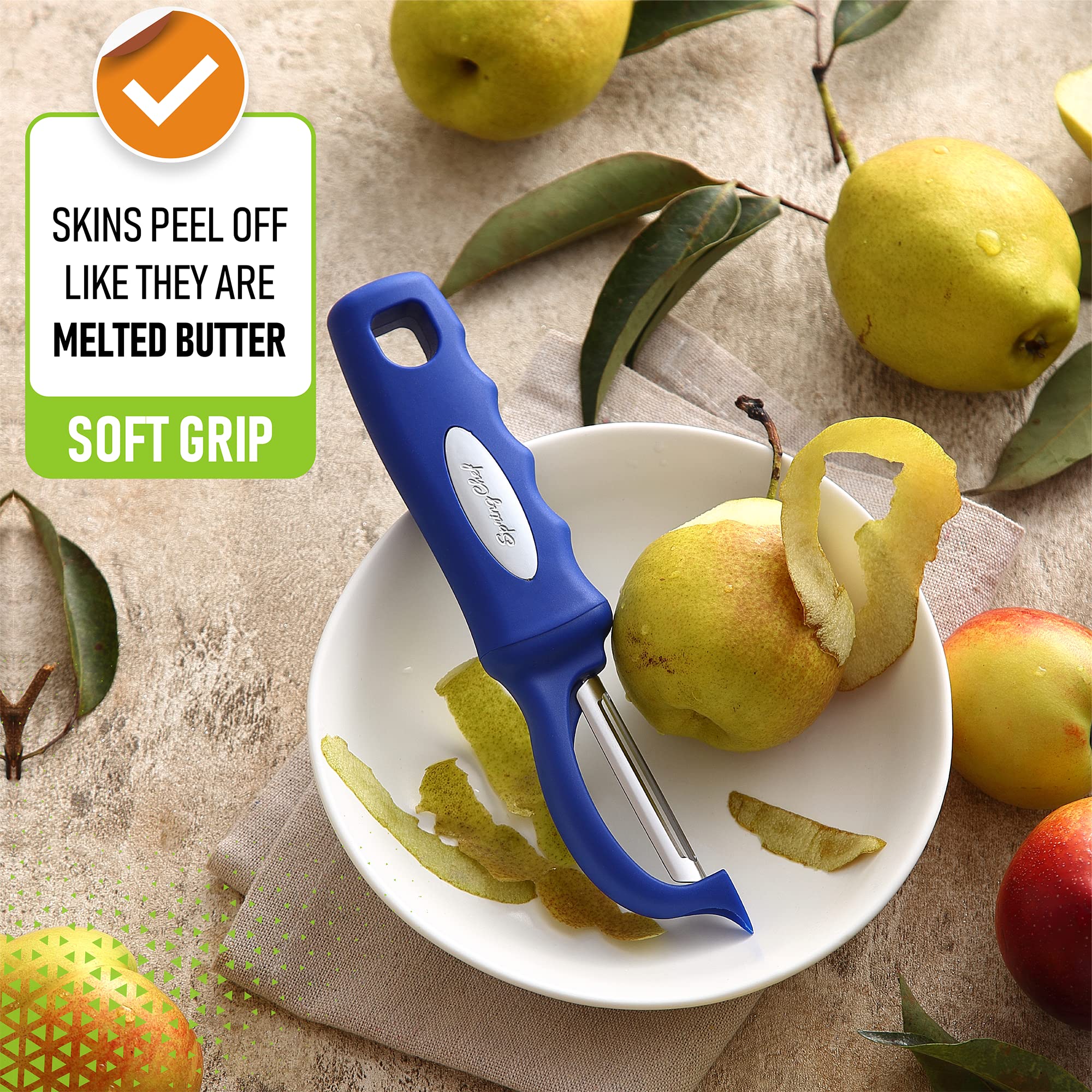 Spring Chef Premium Swivel Vegetable Peeler, Soft Grip Handle and Ultra Sharp Stainless Steel Blades - Perfect Kitchen Peeler For Veggie, Fruit, Potato, Carrot, Apple - Black