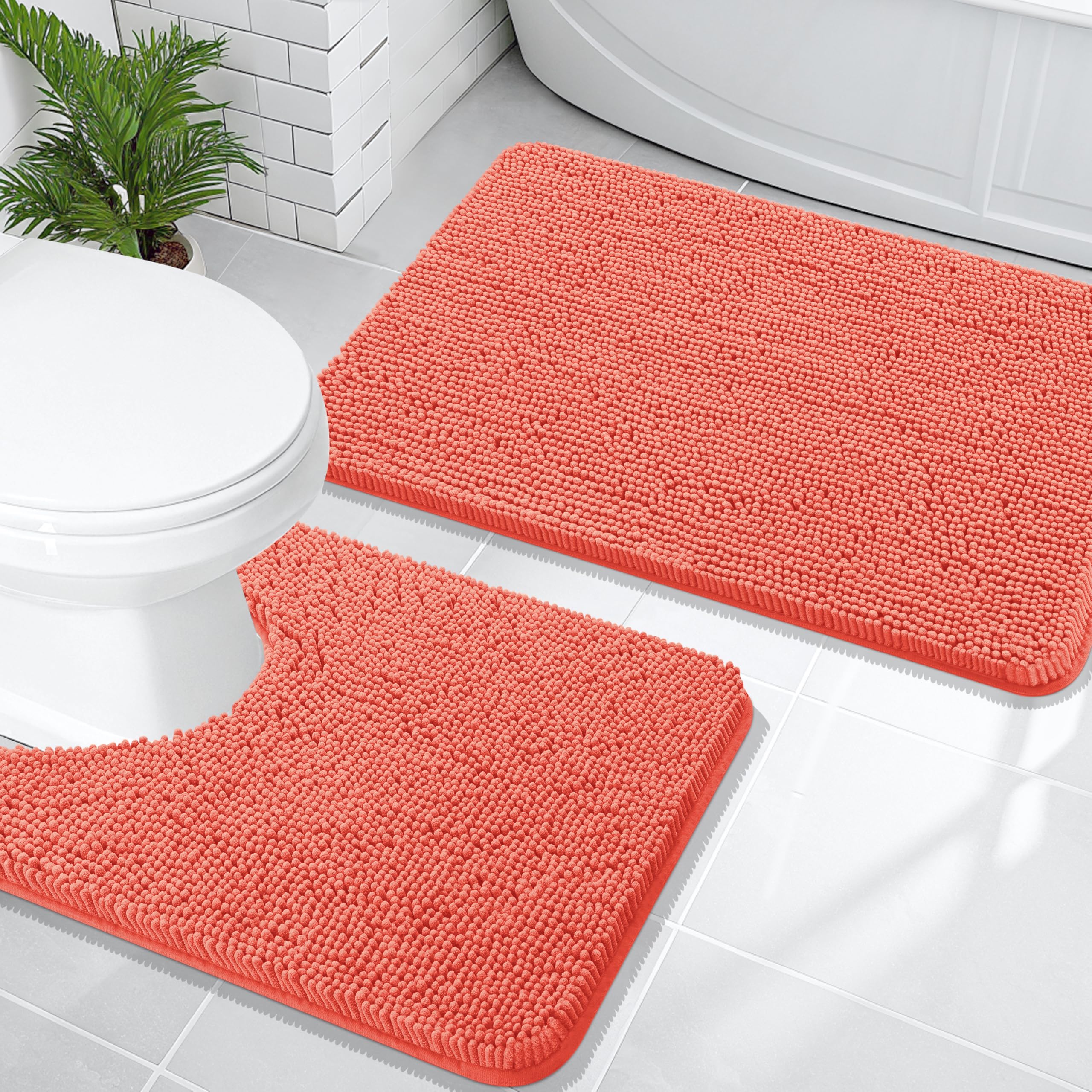 OLANLY Bathroom Rugs Sets 2 Piece, Soft Absorbent Chenille Bath Mats and U-Shaped Contour Toilet Mat Area Rug Set, Machine Washable Bath Carpet, Home Decor Accessories(30"x20"+24"x20", Grey)