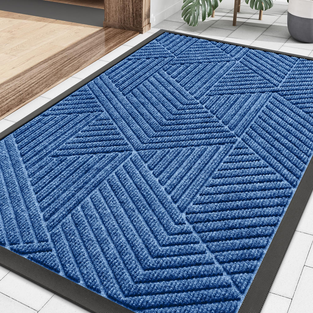 Smiry Front Door Mat Outside Entrance, Heavy Duty Sturdy Natural Rubber Doormat, Trap Dirt and Moisture, Easy Clean Low Profile Mats for Indoor Outdoor Entry, Irregular Triangle (29.5x17, Black)