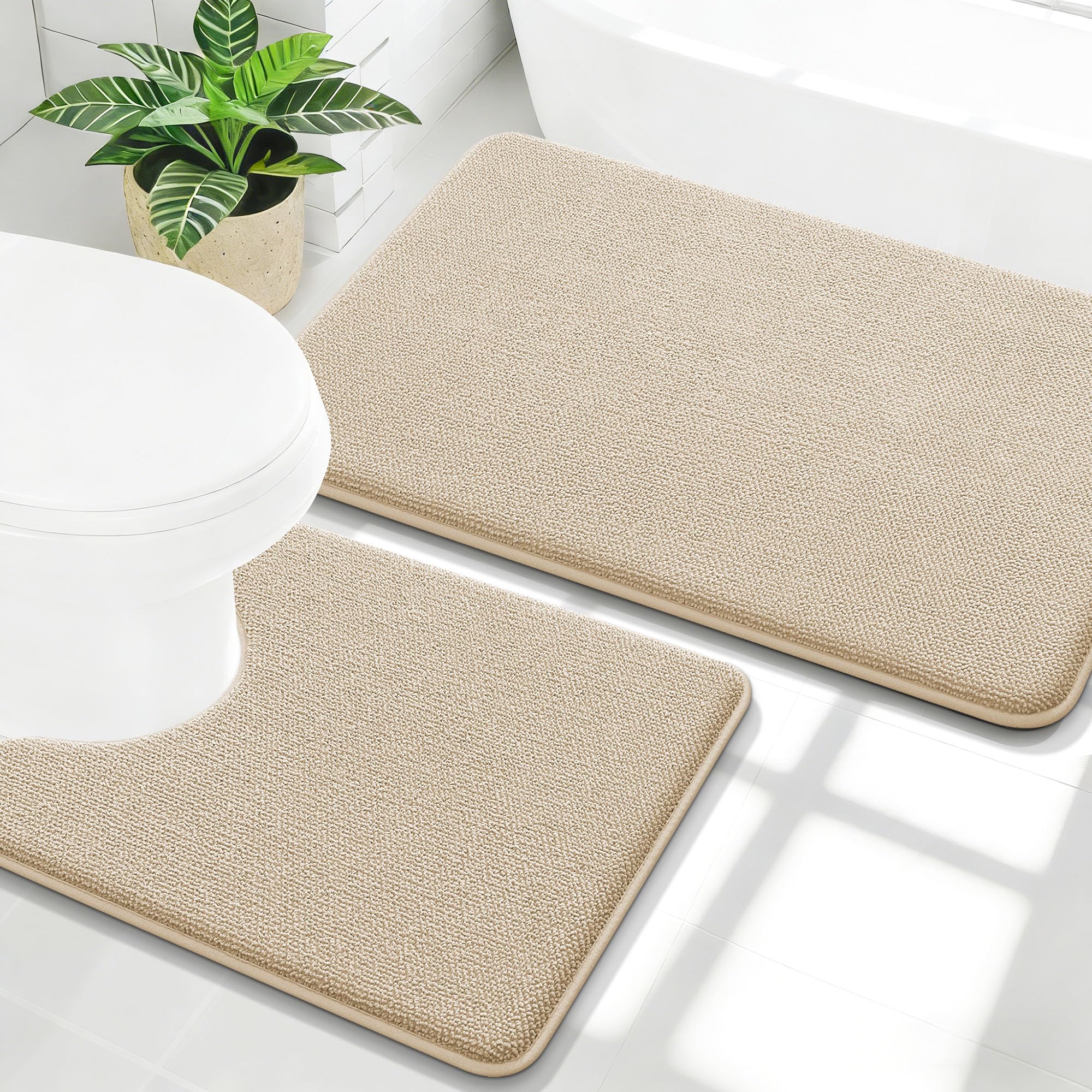 OLANLY Bathroom Rugs Sets 2 Piece, Soft Absorbent Memory Foam Bath Rug Set, Non-Slip, Quick Dry, Machine Washable Bath Mats for Bathroom, Home Decor Accessories (30"x20"+24"x16", Grey)