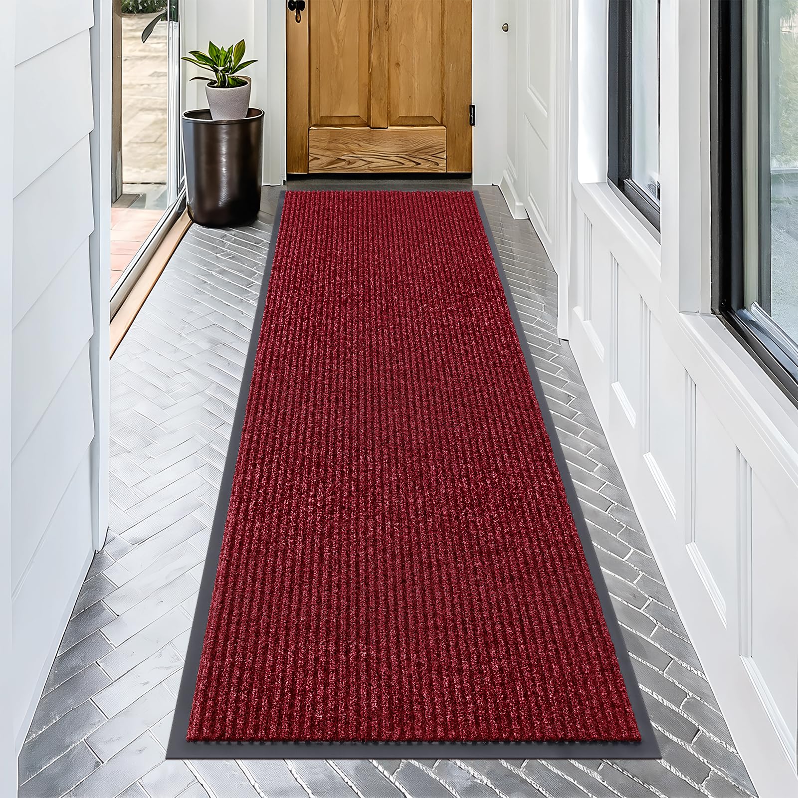 OLANLY Front Door Mat Indoor Outdoor Entrance, Waterproof Heavy Duty Doormat, Fade Resistant, Low Profile, Easy Clean Patio Porch Welcome Floor Mats for Entry, 29.5x17, Grey