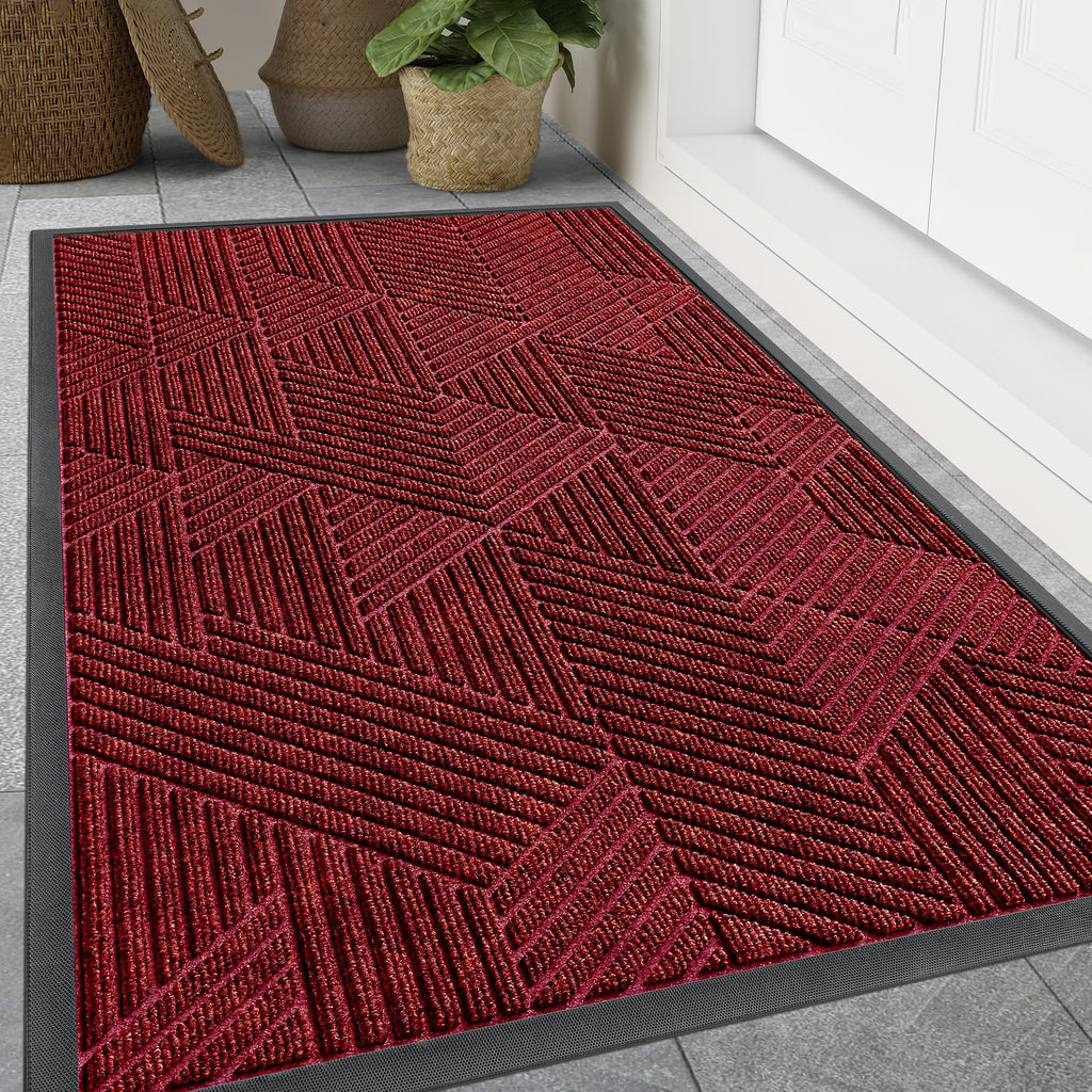 Smiry Front Door Mat Outside Entrance, Heavy Duty Sturdy Natural Rubber Doormat, Trap Dirt and Moisture, Easy Clean Low Profile Mats for Indoor Outdoor Entry, Irregular Triangle (29.5x17, Black)