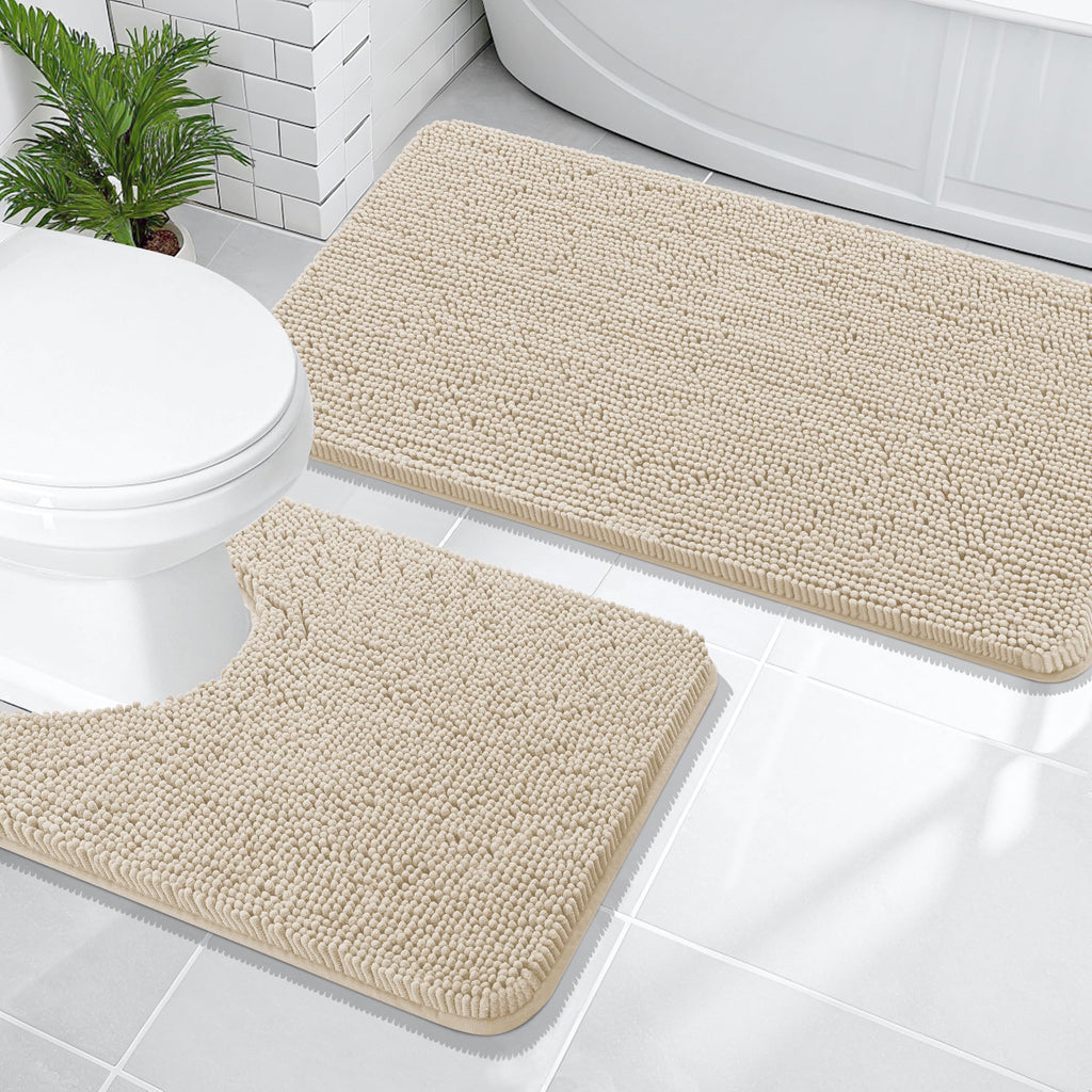OLANLY Bathroom Rugs Sets 2 Piece, Soft Absorbent Chenille Bath Mats and U-Shaped Contour Toilet Mat Area Rug Set, Machine Washable Bath Carpet, Home Decor Accessories(30"x20"+24"x20", Grey)