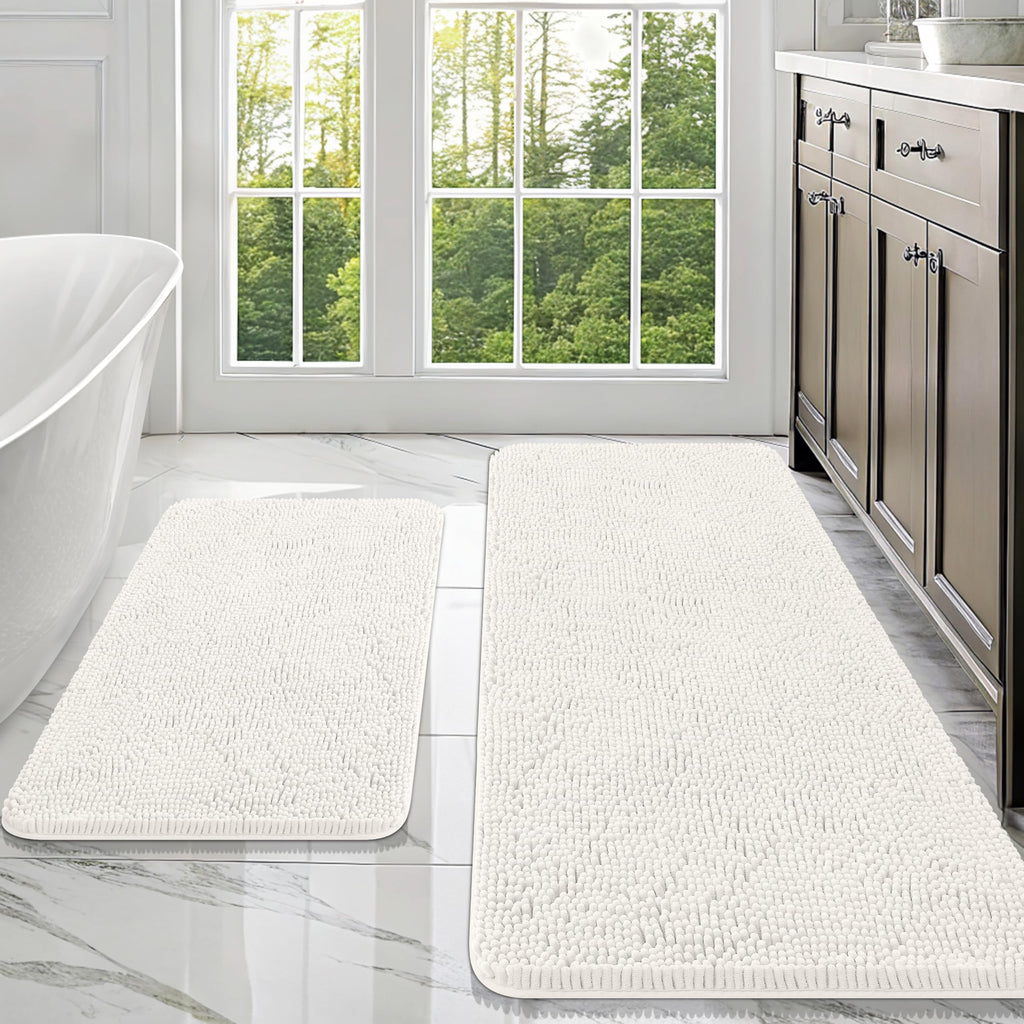 OLANLY Bathroom Rugs Sets 2 Piece, Soft Absorbent Chenille Bath Mats and U-Shaped Contour Toilet Mat Area Rug Set, Machine Washable Bath Carpet, Home Decor Accessories(30"x20"+24"x20", Grey)