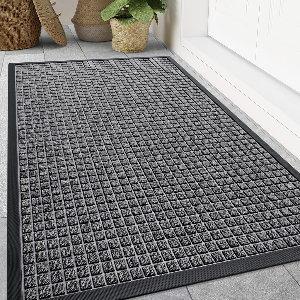 Smiry Front Door Mat Outside Entrance, Heavy Duty Natural Rubber Doormat, Non Slip, Trap Dirt and Moisture, Easy Clean, Low Profile Welcome Floor Mats for Indoor Outdoor Entry, 29.5x17 Inch, Black