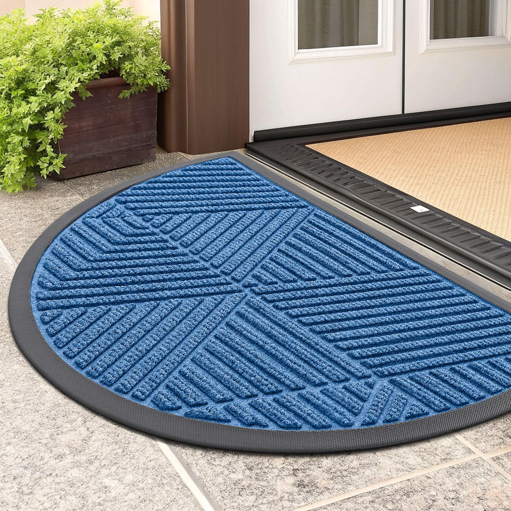 Smiry Front Door Mat Outside Entrance, Heavy Duty Sturdy Natural Rubber Doormat, Trap Dirt and Moisture, Easy Clean Low Profile Mats for Indoor Outdoor Entry, Irregular Triangle (29.5x17, Black)
