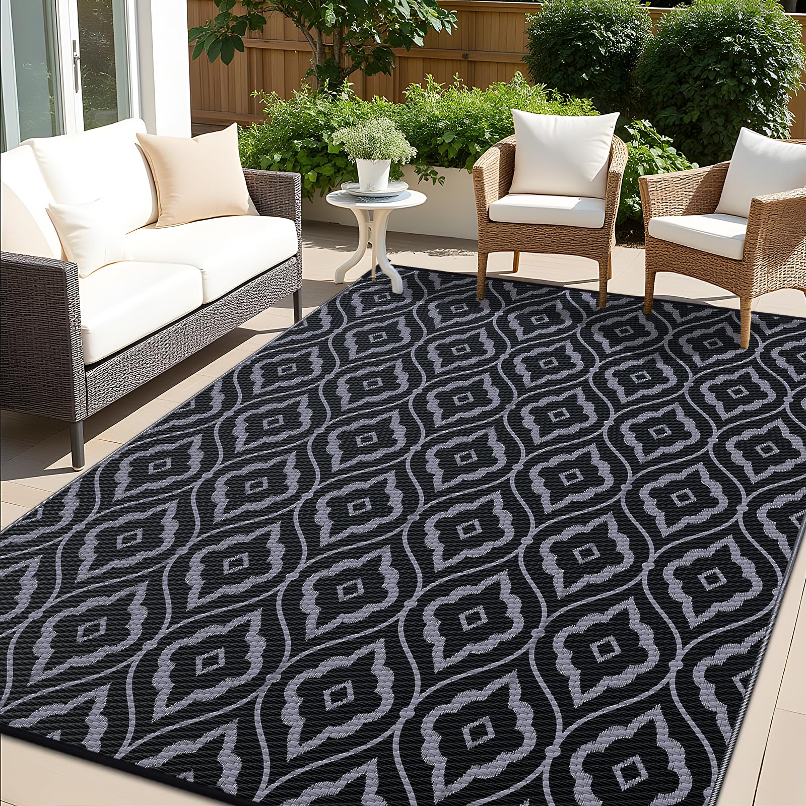 OLANLY Outdoor Rug 5x8 ft Waterproof, Reversible Outdoor Plastic Straw Rug, RV Mat, Indoor Outdoor Carpet Clearance for Patio, Camping, Balcony, Deck, Backyard, Grey & White