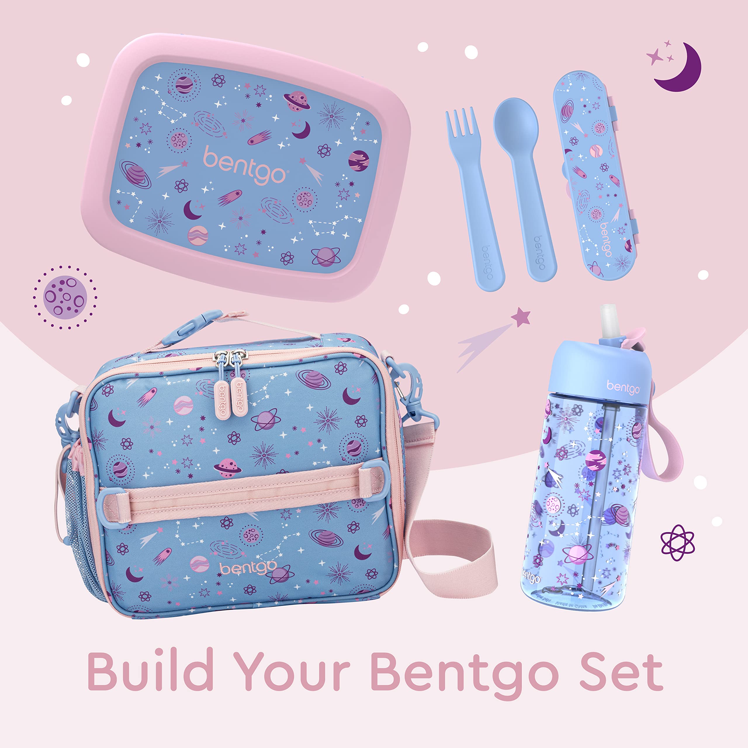 Bentgo Kids Utensil Set - Reusable Plastic Fork, Spoon & Storage Case BPA-Free Materials, Easy-Grip Handles, Dishwasher Safe Ideal for School Lunch, Travel, Outdoors (Rainbows and Butterflies)