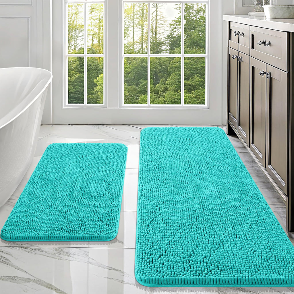 OLANLY Bathroom Rugs Sets 2 Piece, Soft Absorbent Chenille Bath Mats and U-Shaped Contour Toilet Mat Area Rug Set, Machine Washable Bath Carpet, Home Decor Accessories(30"x20"+24"x20", Grey)