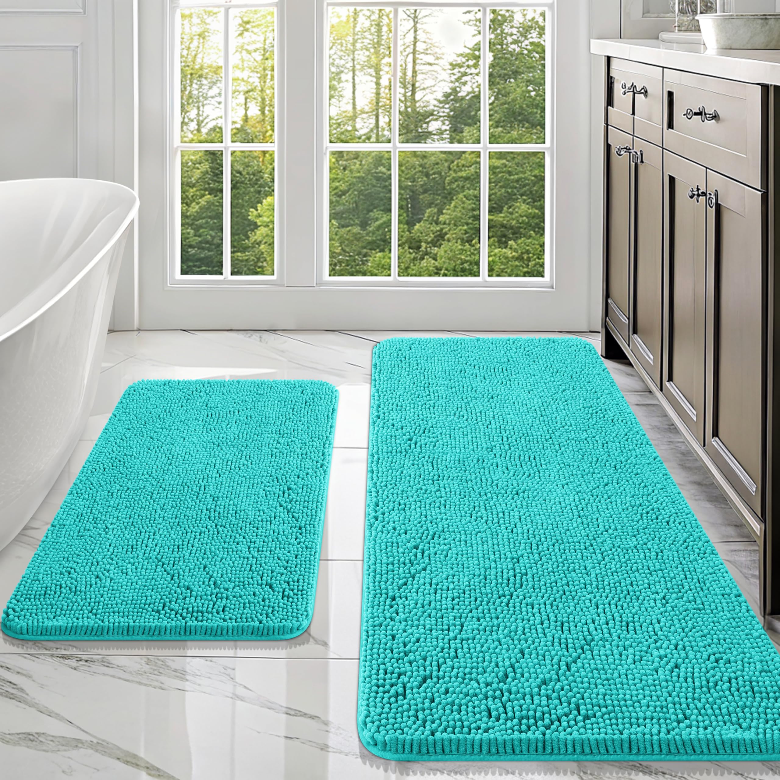 OLANLY Bathroom Rugs Sets 2 Piece, Soft Absorbent Chenille Bath Mats and U-Shaped Contour Toilet Mat Area Rug Set, Machine Washable Bath Carpet, Home Decor Accessories(30"x20"+24"x20", Grey)