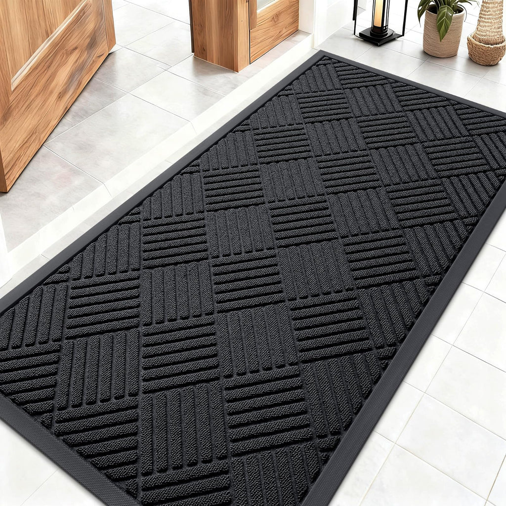 OLANLY Front Door Mat Outside Entrance 29.5x17, Absorbent, Heavy Duty Sturdy Natural Rubber Doormat Indoor Outdoor, Stain and Fade Resistant, Non-Slip Low Profile Floor Mat for Entryway, Grey Diamond