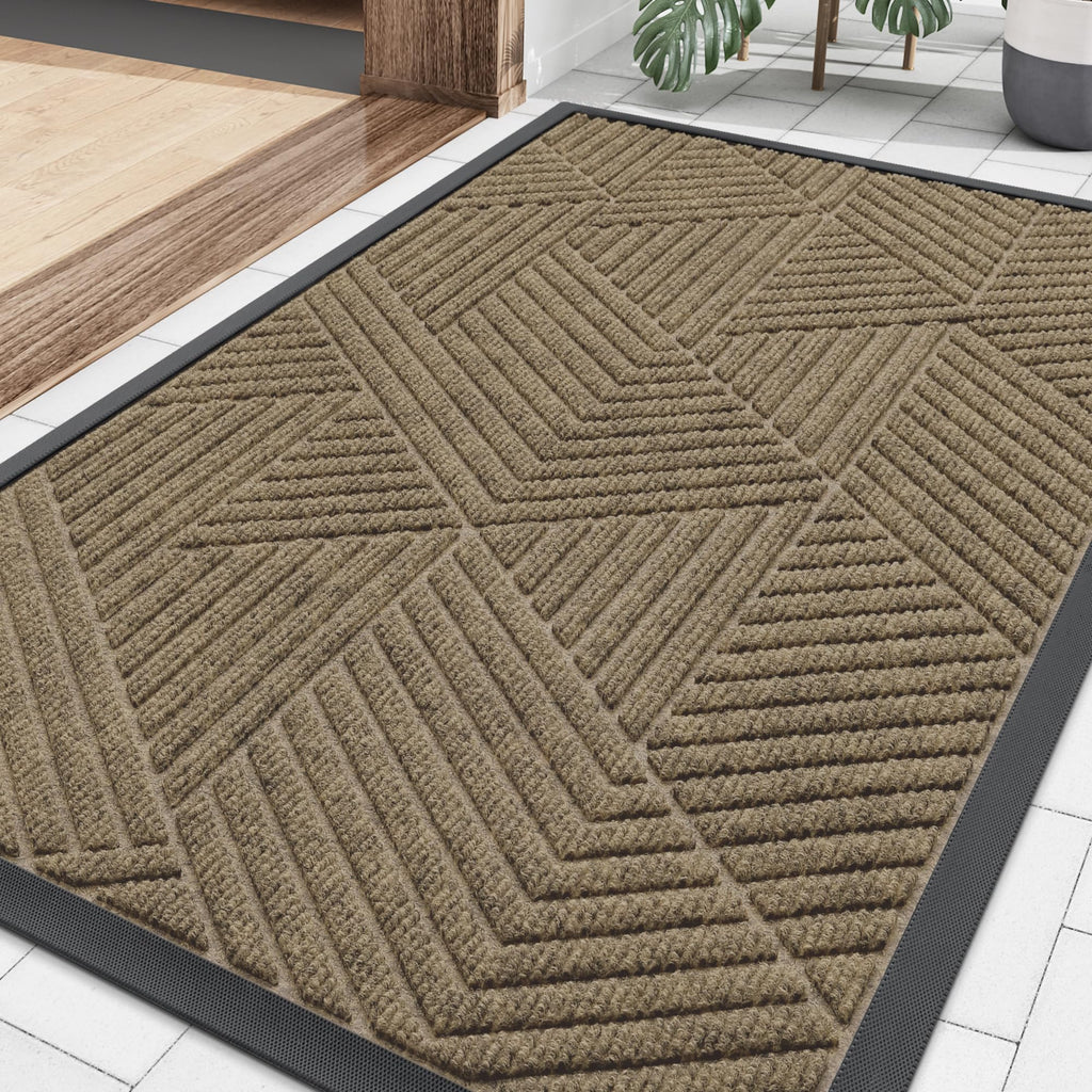 Smiry Front Door Mat Outside Entrance, Heavy Duty Sturdy Natural Rubber Doormat, Trap Dirt and Moisture, Easy Clean Low Profile Mats for Indoor Outdoor Entry, Irregular Triangle (29.5x17, Black)