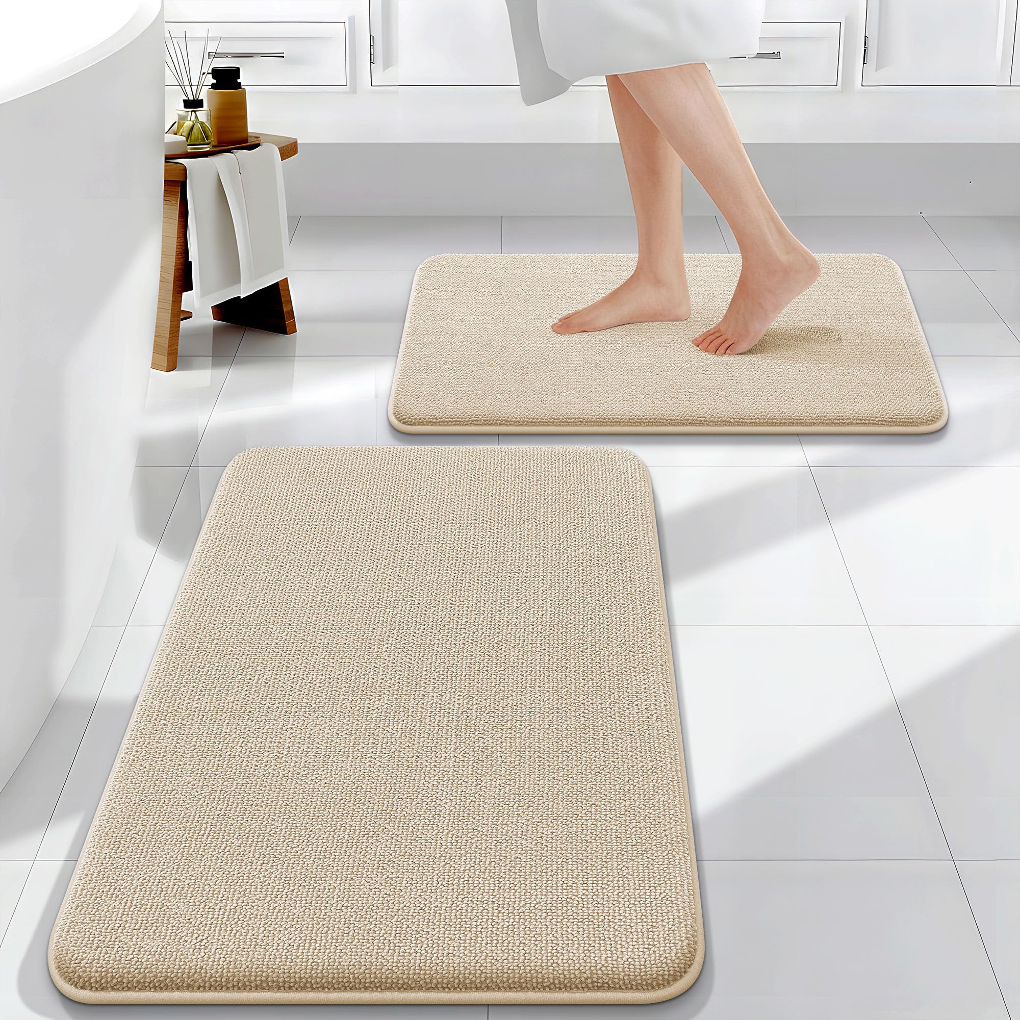 OLANLY Bathroom Rugs Sets 2 Piece, Soft Absorbent Memory Foam Bath Rug Set, Non-Slip, Quick Dry, Machine Washable Bath Mats for Bathroom, Home Decor Accessories (30"x20"+24"x16", Grey)