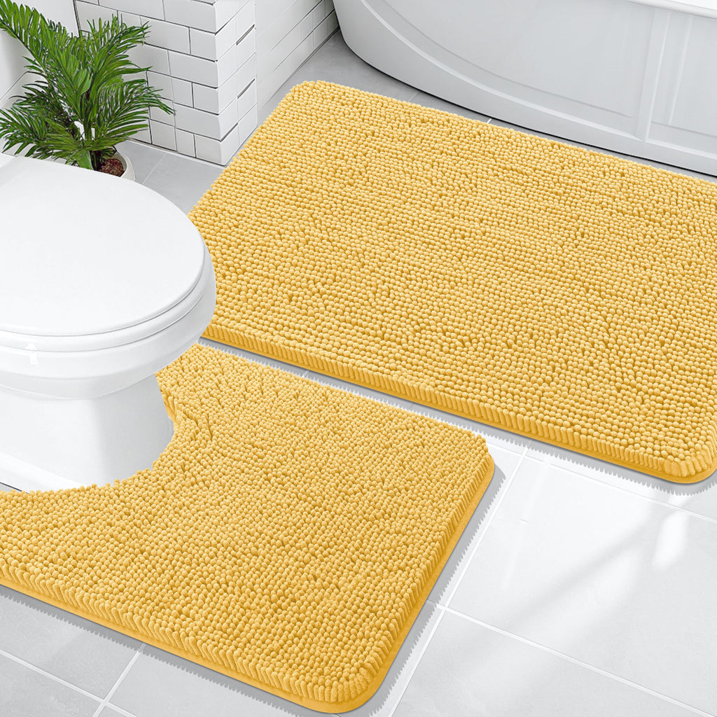 OLANLY Bathroom Rugs Sets 2 Piece, Soft Absorbent Chenille Bath Mats and U-Shaped Contour Toilet Mat Area Rug Set, Machine Washable Bath Carpet, Home Decor Accessories(30"x20"+24"x20", Grey)