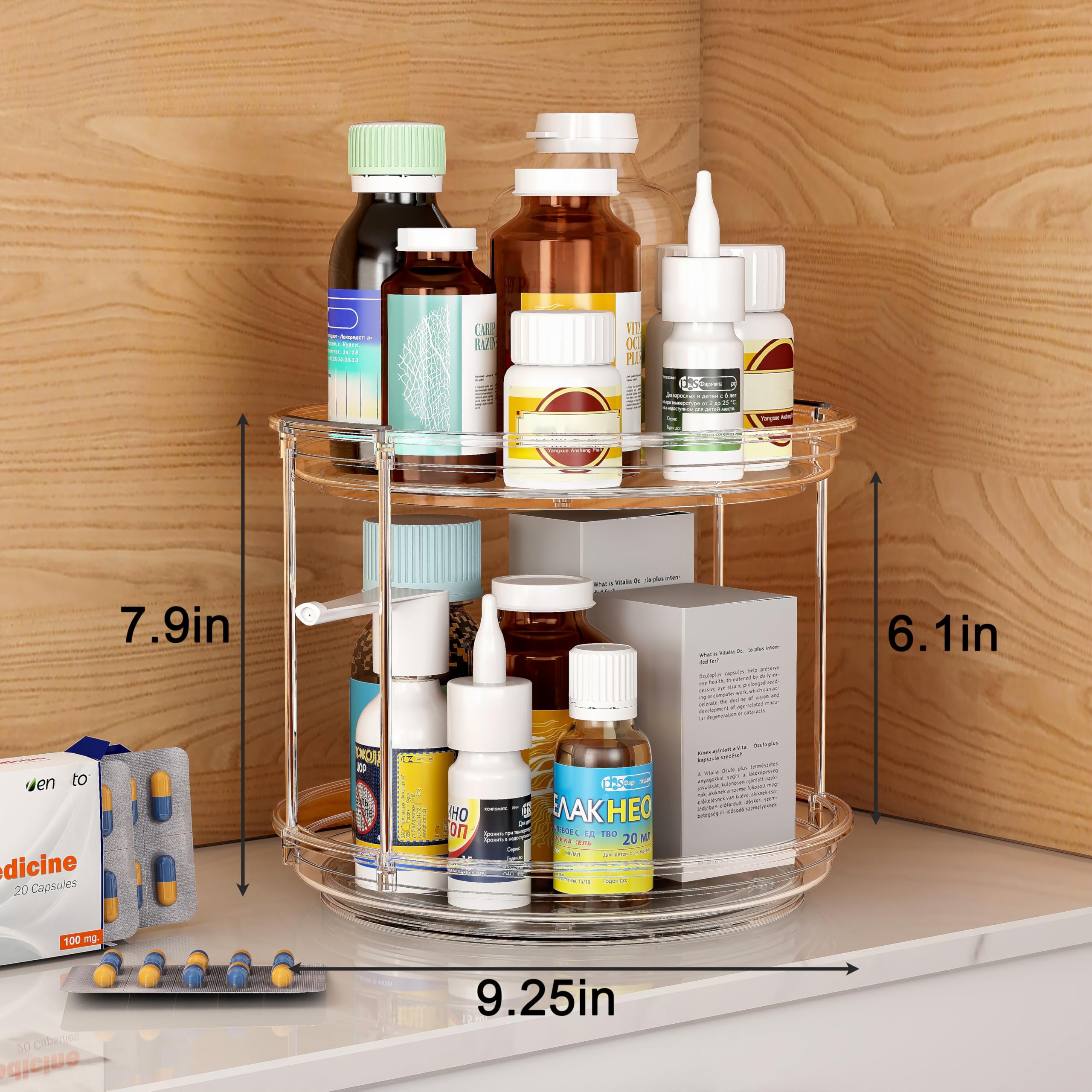 2 Pack 2 Tier Lazy Susan Turntable Organizer 9.25 inch, Rotating Spice Rack Organization for Cabinet, Bathroom, Pantry, Countertop, Kitchen, Vanity, Medicine Cabinet Organizer, Clear
