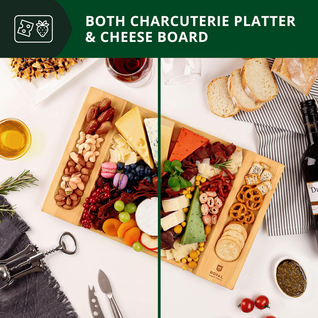 ROYAL CRAFT WOOD Premium Bamboo Charcuterie Board Set - Cheese Platter & Serving Tray & Serving Utensils - Perfect Housewarming Gift, Wedding, Bridal Shower Gift - Ideal for Entertaining and New Home