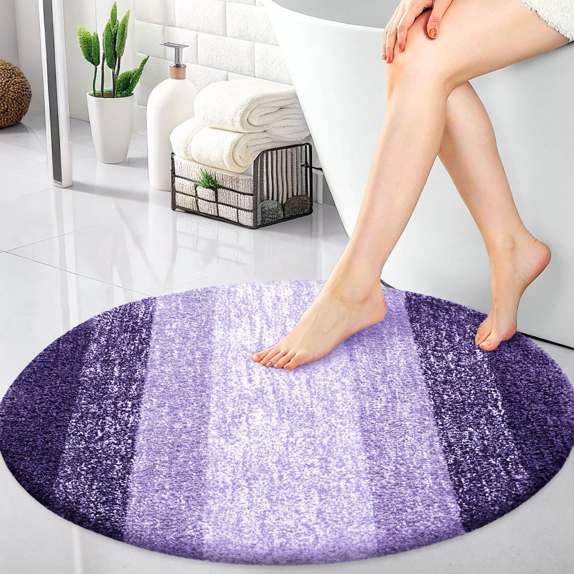 OLANLY 30-inch Round Bathroom Rugs, Extra Soft and Absorbent Microfiber Bath Rugs, Quick Dry Machine Washable Bath Mats for Bathroom Floor, Tub and Shower, Home Decor Accessories, Grey