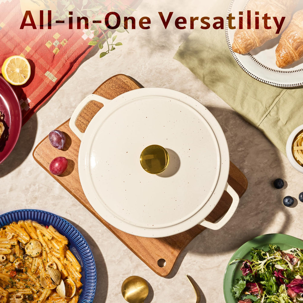 CAROTE 5 QT Cast Iron Dutch Oven Pot with Lid, Enameled Floral Dutch Ovens with Cotton Potholders & Oven Gloves, Gift Box, Cast Iron Pot for Sourdough Bread Baking, Braising, Stews, Roasting, Dual Handles, All Stovetop Compatible, Oven Safe up to 500° F,