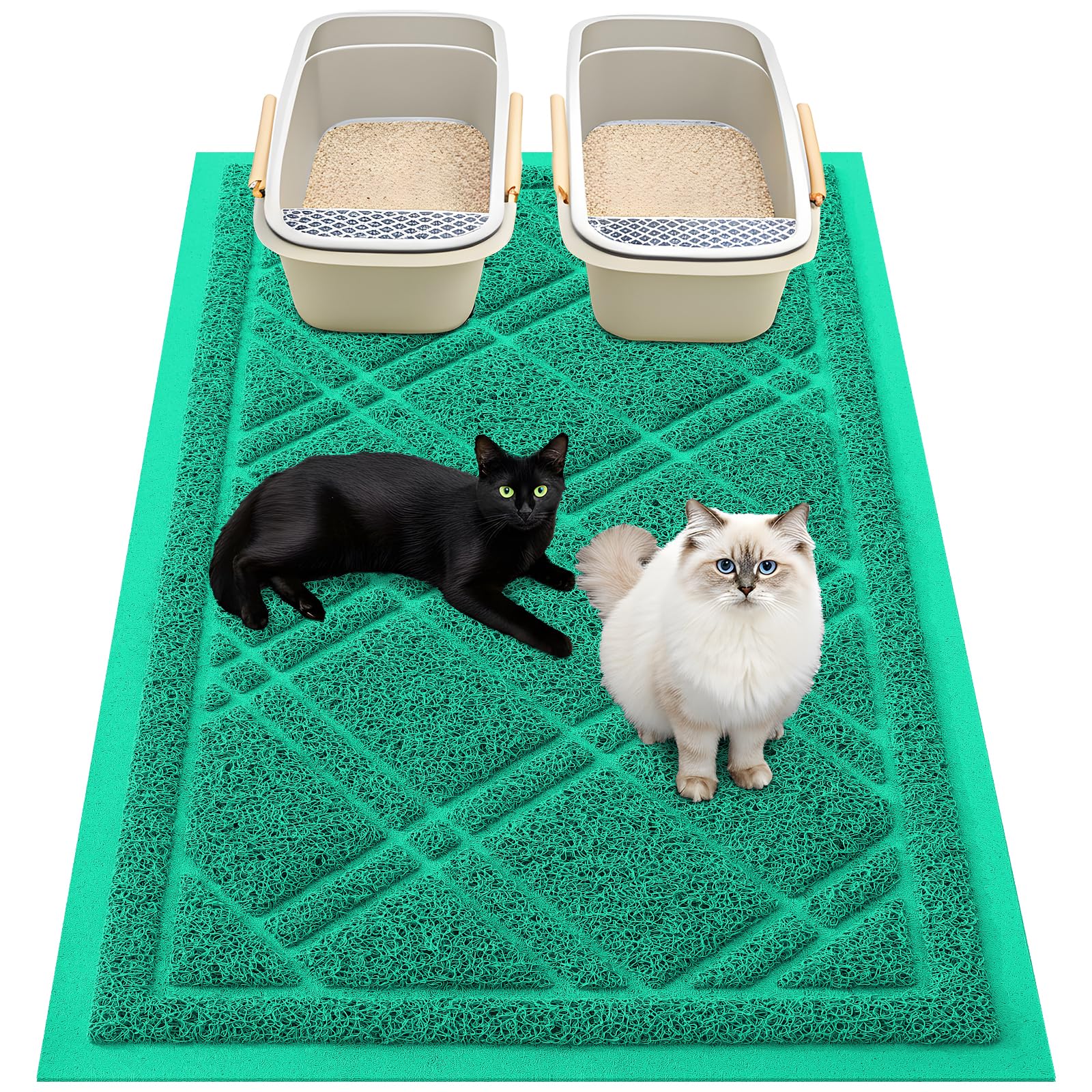 Smiry Cat Litter Box Mat 30x17, Non-Slip Water Resistant Litter Trapping Mat, Easy Clean Less Waste and Urine-Locking Cat Carpet for Indoor, Grey