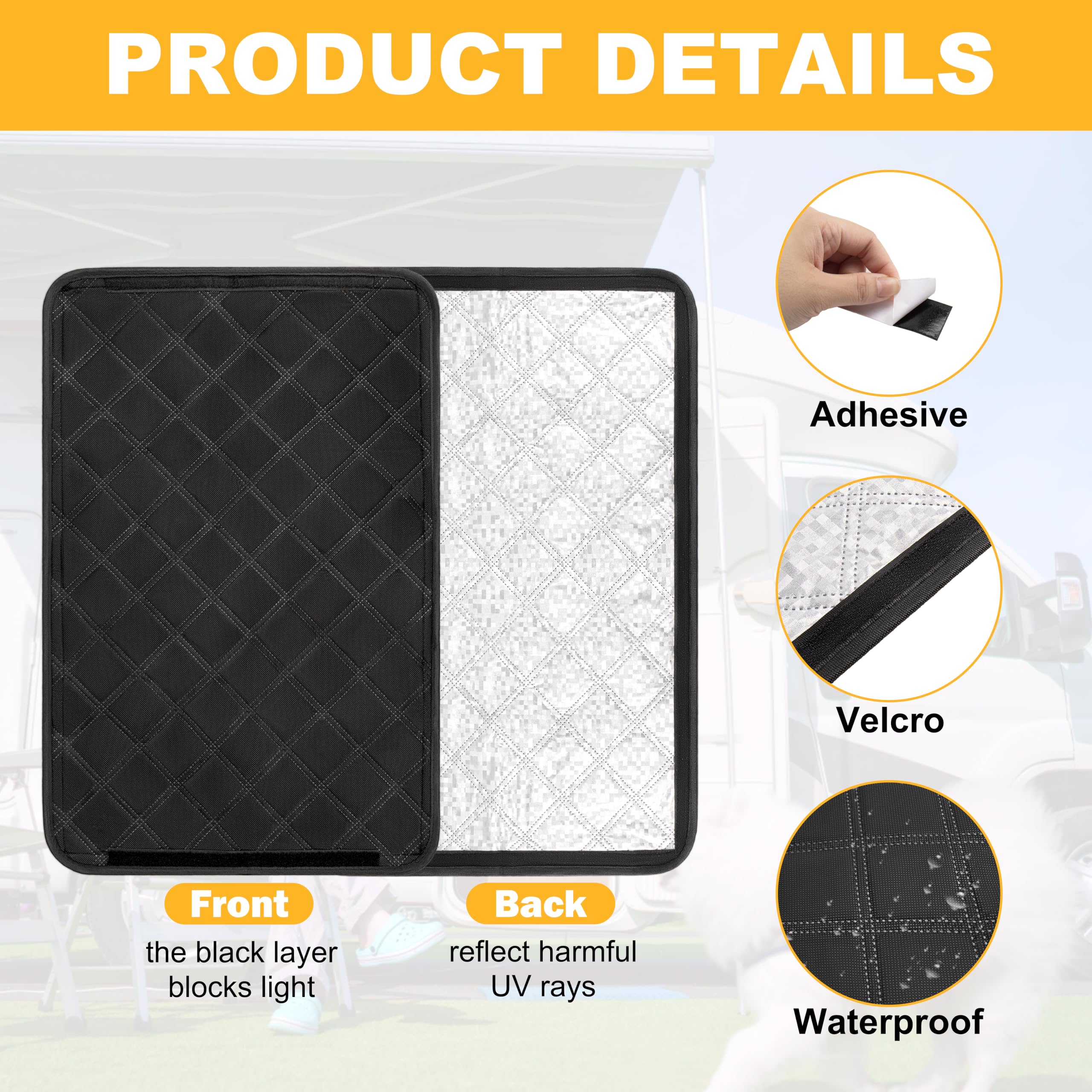 RedCall Rv Skylight Cover Insulator,Rv Vent Covers for Roof,Black Sun Blackout Fabric (16 x 16 inch),Camper Accessories for Inside