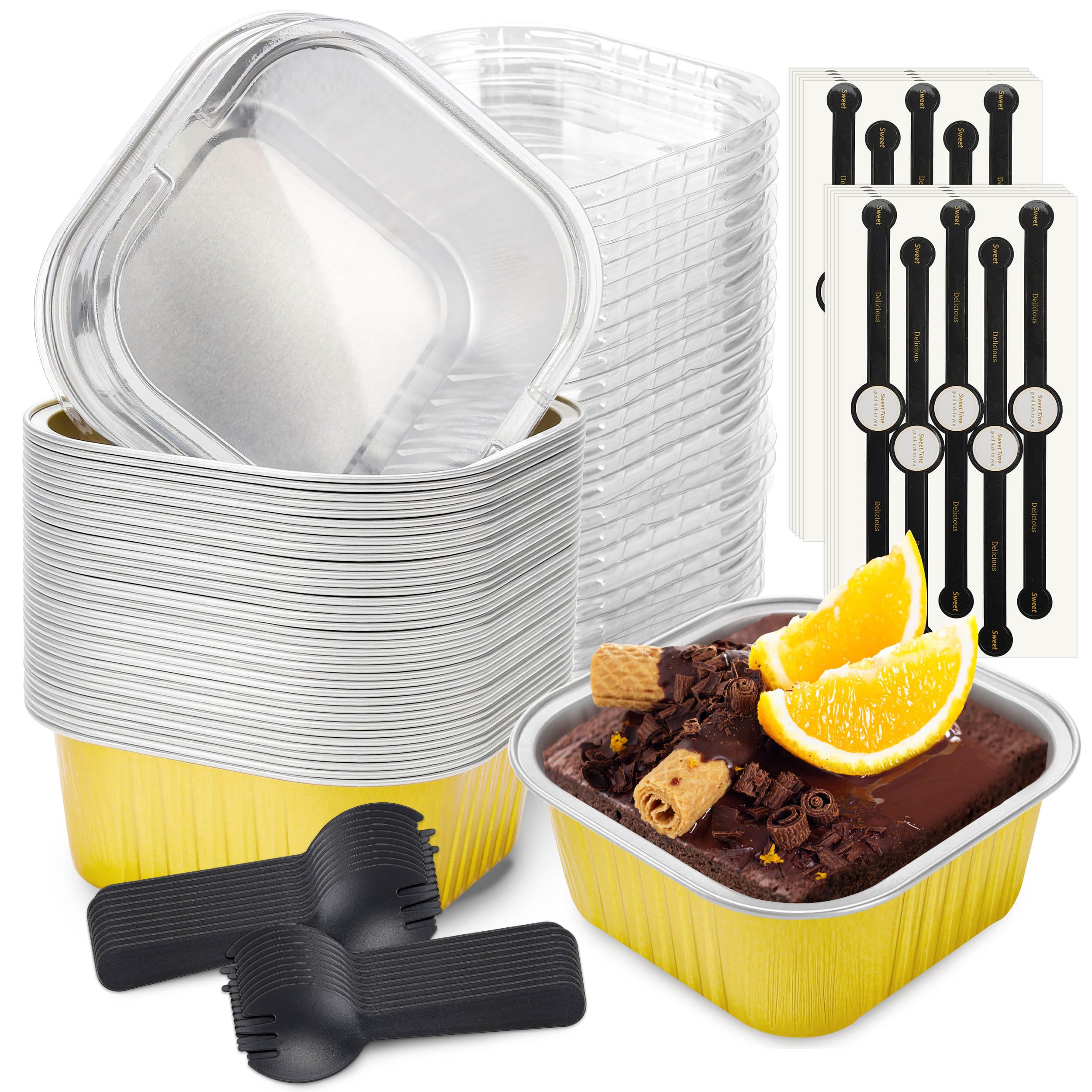 60 Pack Mini Cake Pans with Lids Mini Aluminum Pans, Disposable Loaf Pans Cupcake Liners with Lids for Pudding, Souffle, Party, Wedding(Pink, 5 oz)