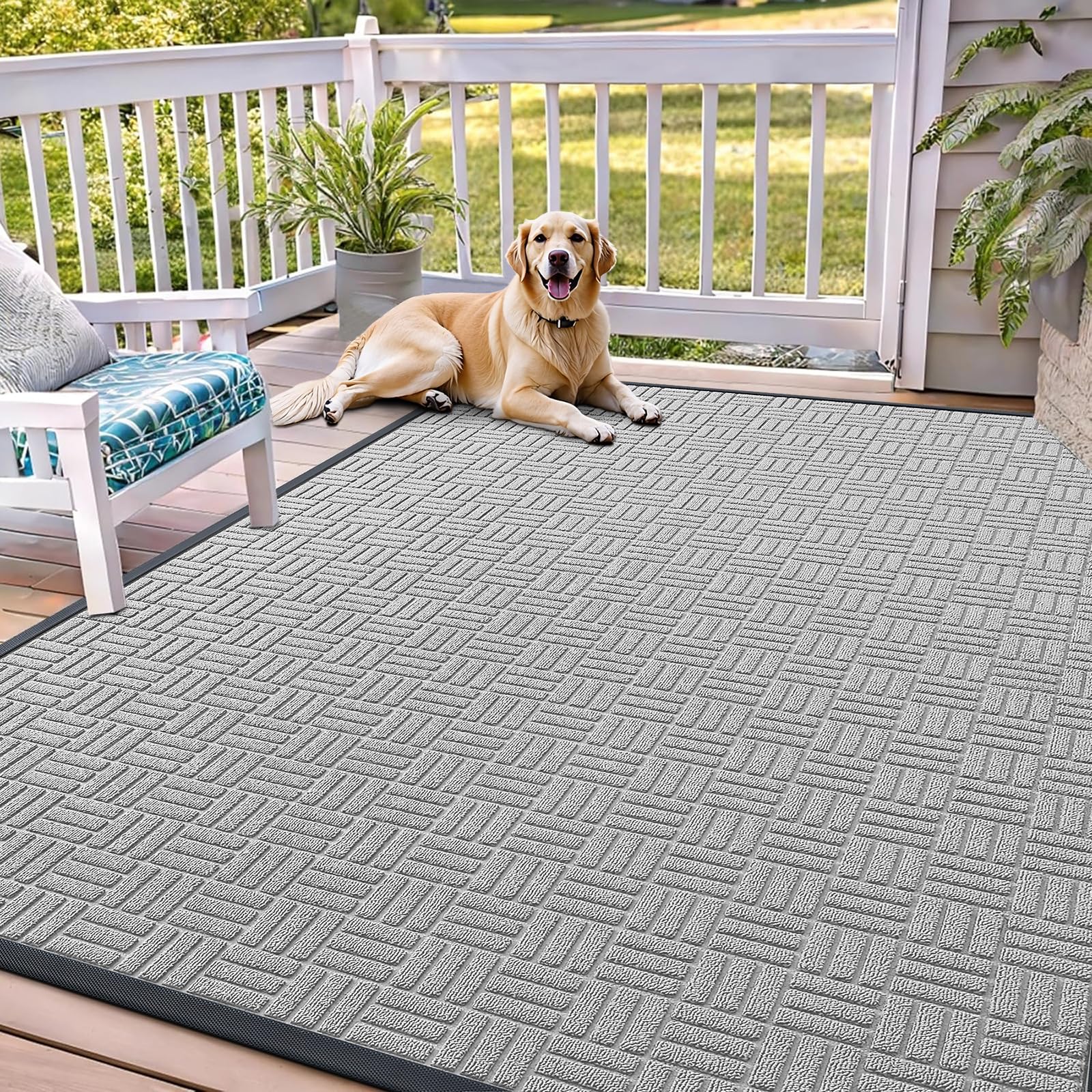 OLANLY Front Door Mat Outside Entrance 29.5x17, Absorbent, Heavy Duty Sturdy Natural Rubber Doormat Indoor Outdoor, Stain and Fade Resistant, Non-Slip Backing Low Profile Floor Mat for Entryway, Grey
