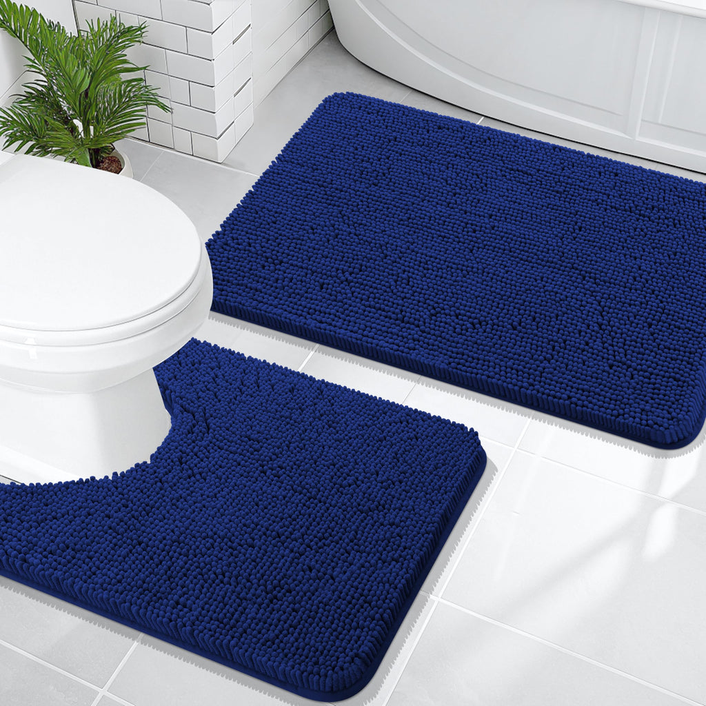 OLANLY Bathroom Rugs Sets 2 Piece, Soft Absorbent Chenille Bath Mats and U-Shaped Contour Toilet Mat Area Rug Set, Machine Washable Bath Carpet, Home Decor Accessories(30"x20"+24"x20", Grey)