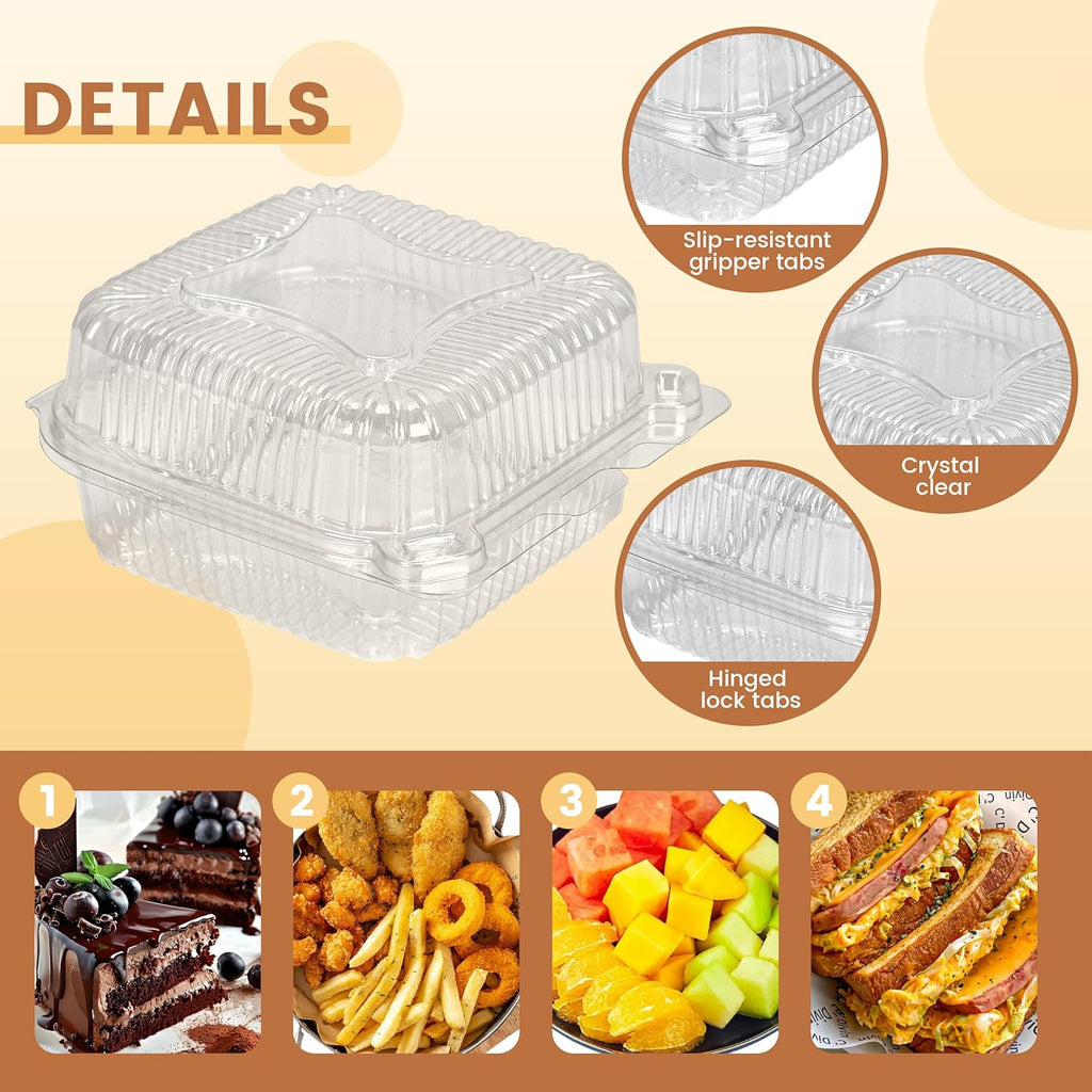 25 Pack Clear Thickening Plastic Hinged Take Out Containers Disposable Clamshell Food Cake Containers with Lids 5.8 x 5.8 x 2.75 inch for Dessert, Cakes, Salads, Pasta, Sandwiches