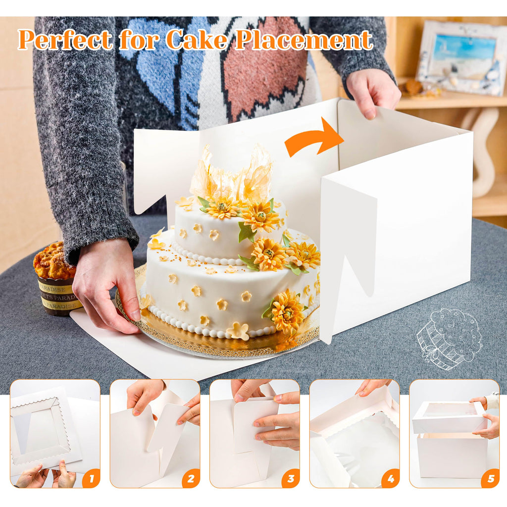 Valentine Gift 10 Pack Cake Boxes 12x12x8 Inch White Cake Boxes with Window Cajas Para Pasteles for Weddings Birthdays Parties