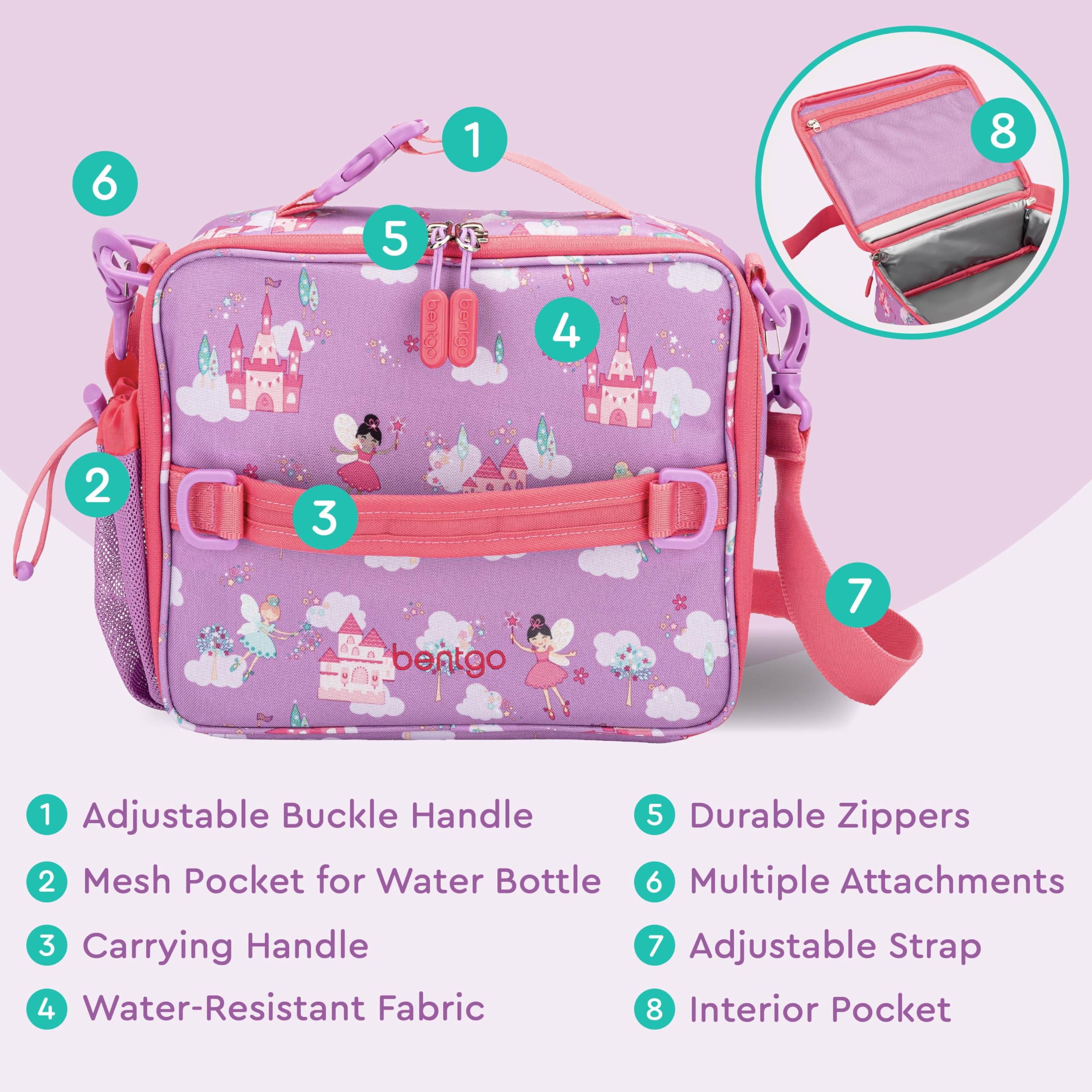 Bentgo Kids Lunch Bag - Durable, Double-Insulated Lunch Bag for Kids 3+; Holds Lunch Box, Water Bottle, & Snacks; Easy-Clean Water-Resistant Fabric & Multiple Zippered Pockets (Mermaid)