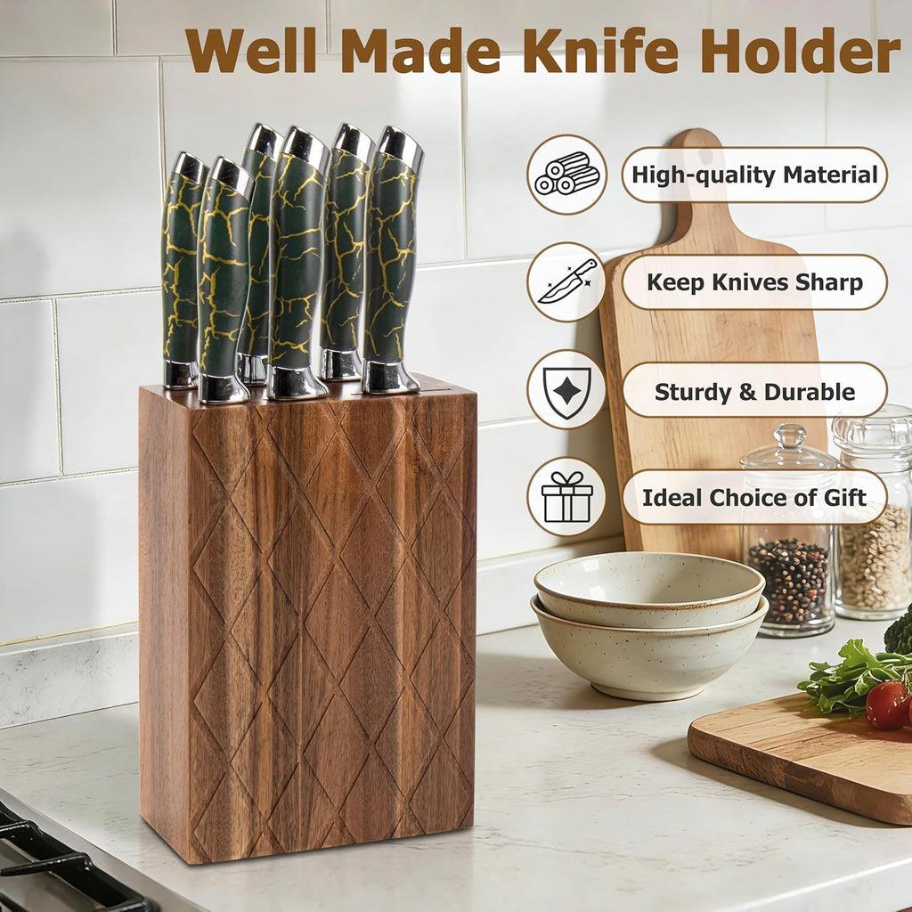 RedCall Universal Knife Block,6 Slot Acacia Wood Kitchen Knife Holder,Well Made Elegant Knives Storage Organizer for Countertop