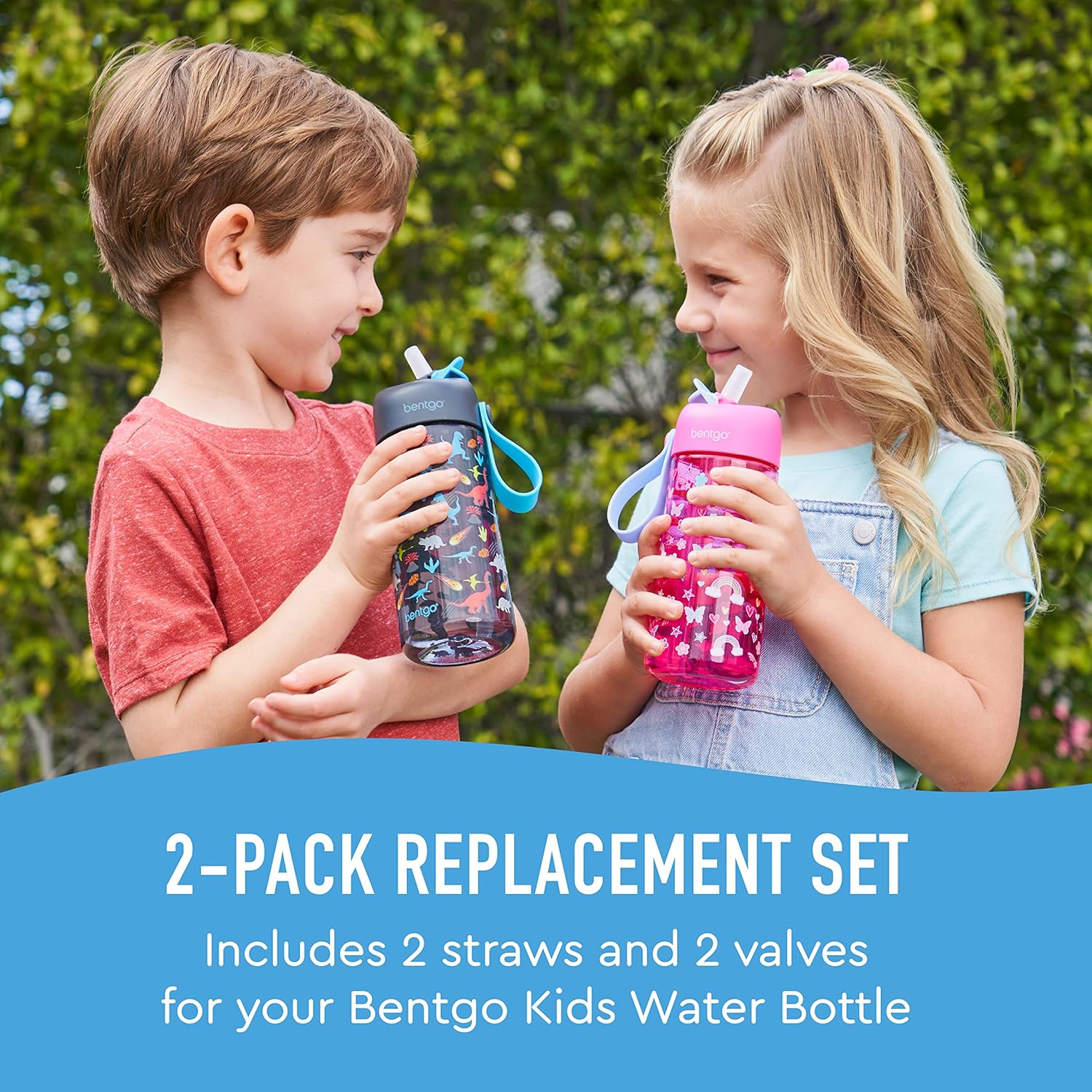 Bentgo® Kids Water Bottle Replacement Straws - 2-Pack of Reusable, Leak-Proof, BPA-Free, Safe-Sip Straws & Valves for Bentgo Water Bottles (BGKDWB, BGKDSTBL)