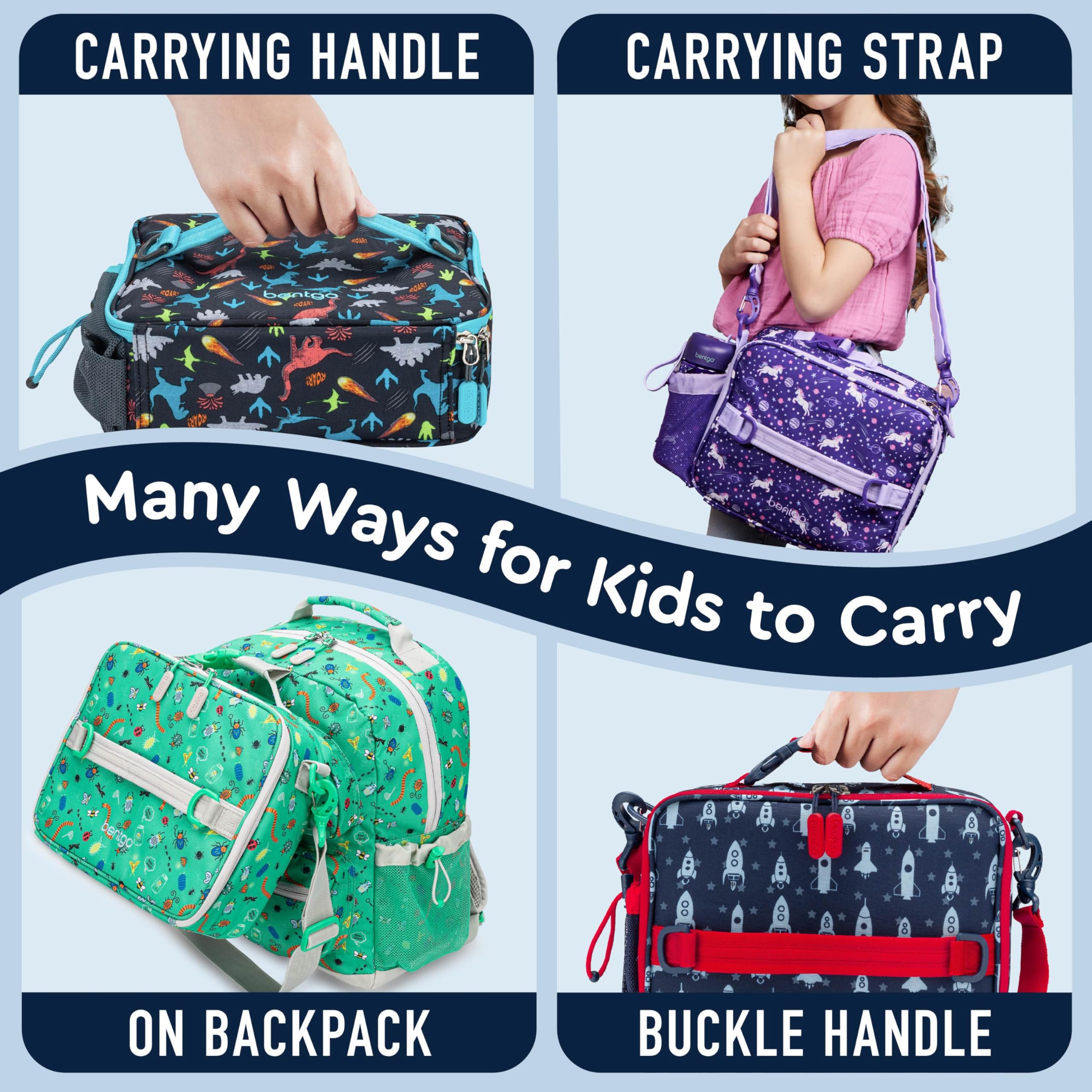 Bentgo Kids Lunch Bag - Durable, Double-Insulated Lunch Bag for Kids 3+; Holds Lunch Box, Water Bottle, & Snacks; Easy-Clean Water-Resistant Fabric & Multiple Zippered Pockets (Mermaid)