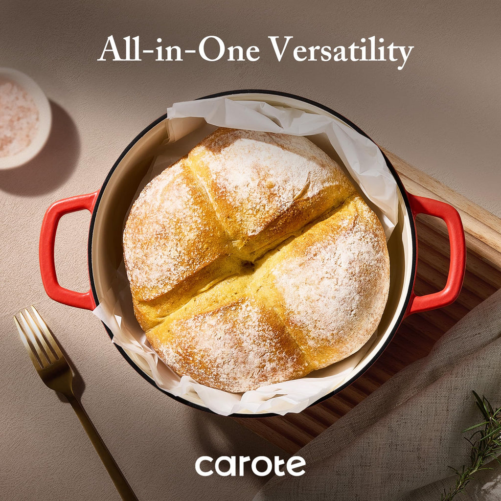 CAROTE 7QT Enameled Cast Iron Dutch Oven Pot with Lid, Heavy-Duty Dutch Ovens for Sourdough Bread Baking, Braising, Stews, Roasting, Healthy & Non-Toxic, Dual Handles, All Stovetop Compatible, Oven Safe up to 500° F, Cream White