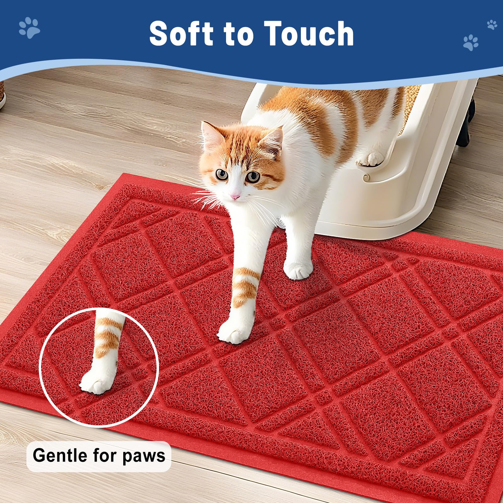 Smiry Cat Litter Box Mat 30x17, Non-Slip Water Resistant Litter Trapping Mat, Easy Clean Less Waste and Urine-Locking Cat Carpet for Indoor, Grey